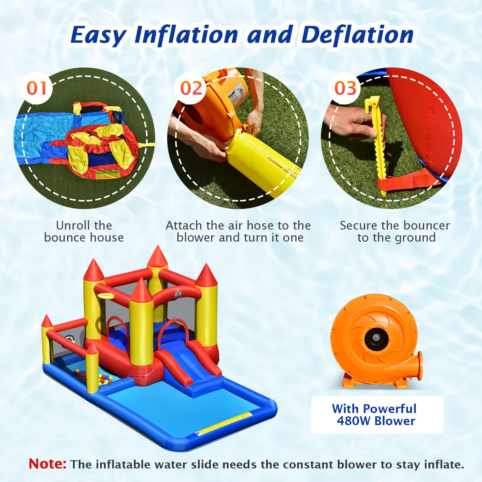 BOUNTECH Inflatable Water Bounce House with 480W Blower - Giant Waterslide Park for Kids & Adults, Splash Pool, Wet & Dry Outdoor Play - Perfect for Backyard Parties, Summer Fun, and Birthday Gifts