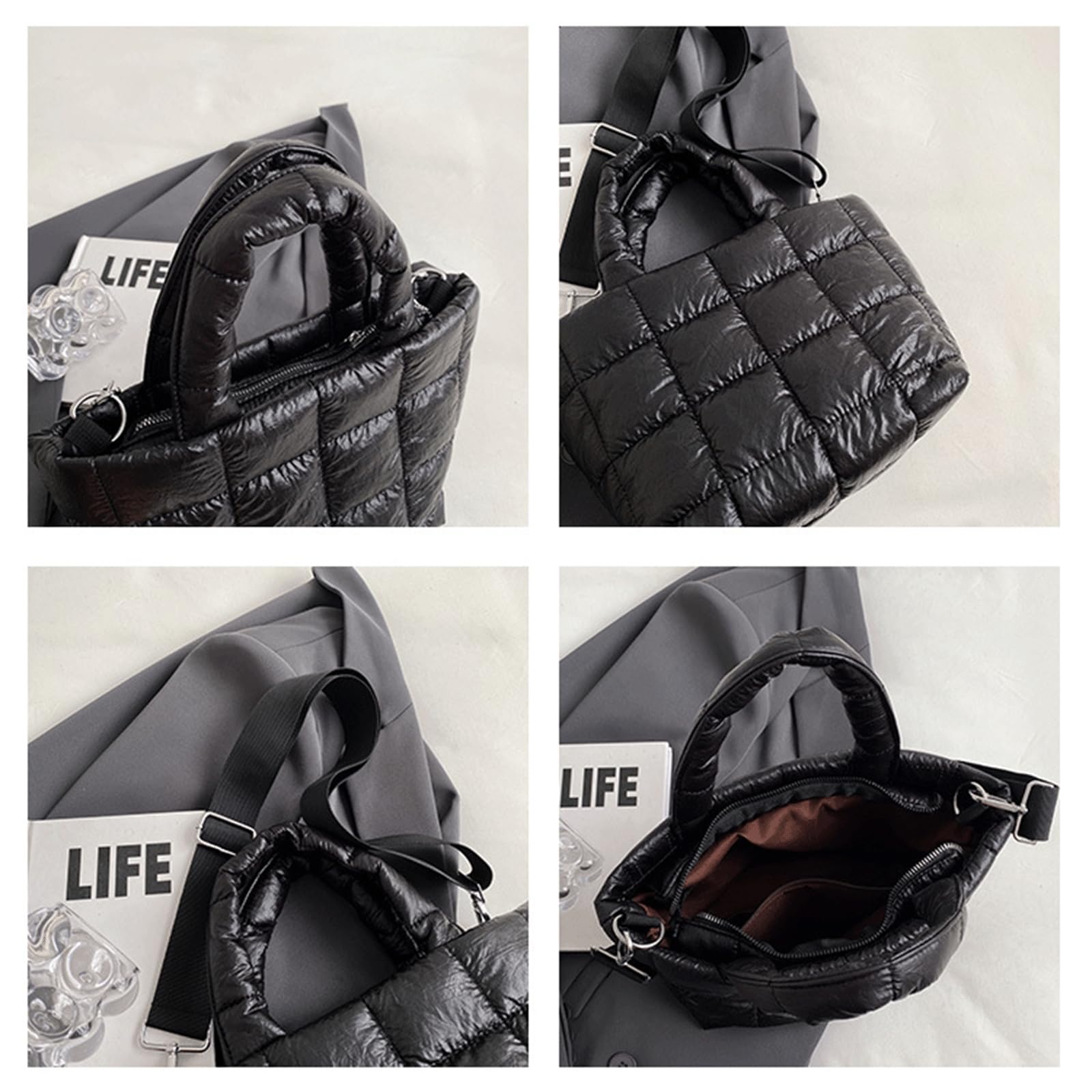 Quilted Puffer Tote Bag for Women - Lightweight Puffy Shoulder Bag with Pendant, Crossbody Handbag | Perfect for Work, Travel & Everyday Use