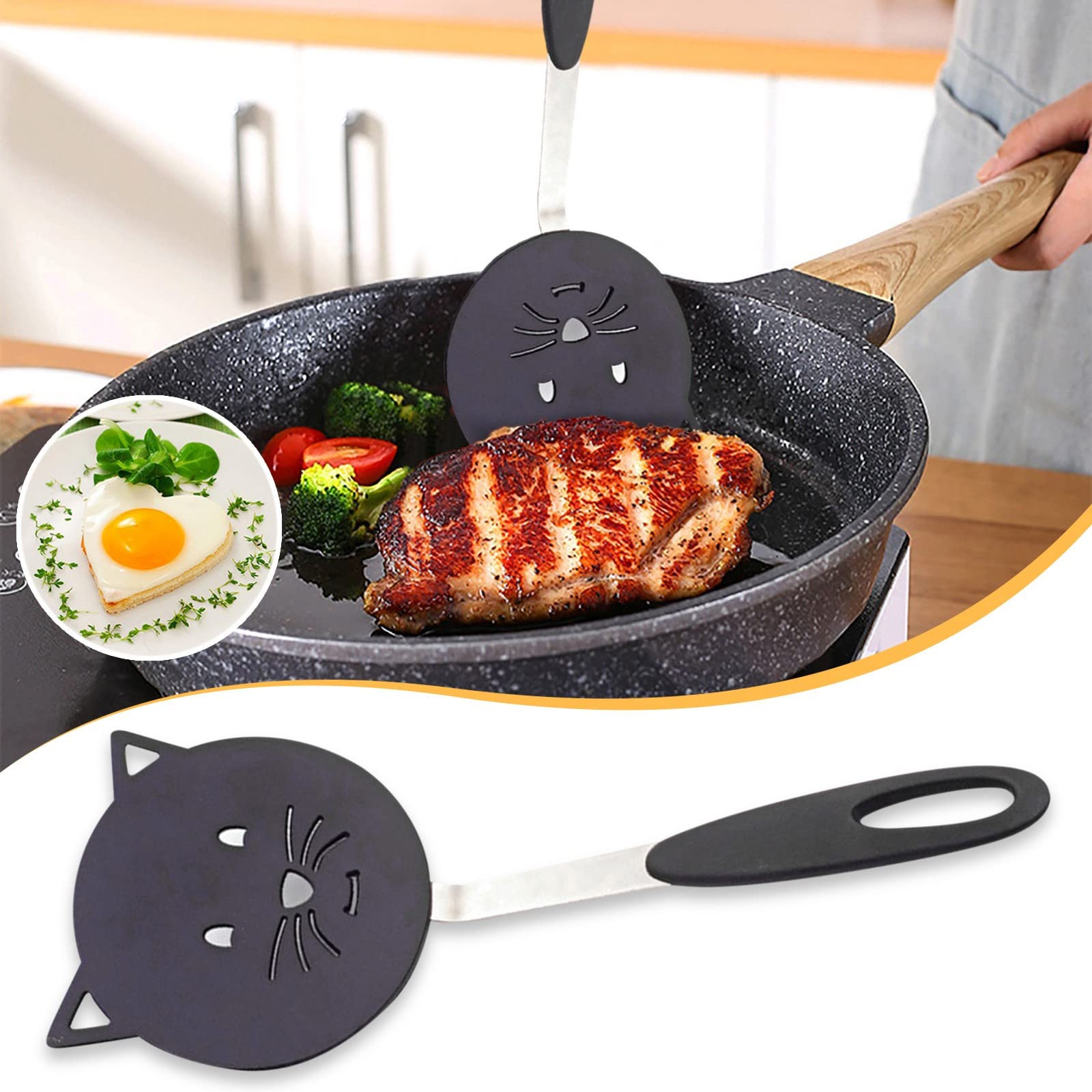 GONEBIN Heat-Resistant Nylon Cat-Shaped Spatula for Non-Stick Cookware - Stainless Steel Handle - Perfect for Cooking Eggs, Pancakes, Fried Rice & Fish (Ideal for Kitchen, Home Cooking & Gift)