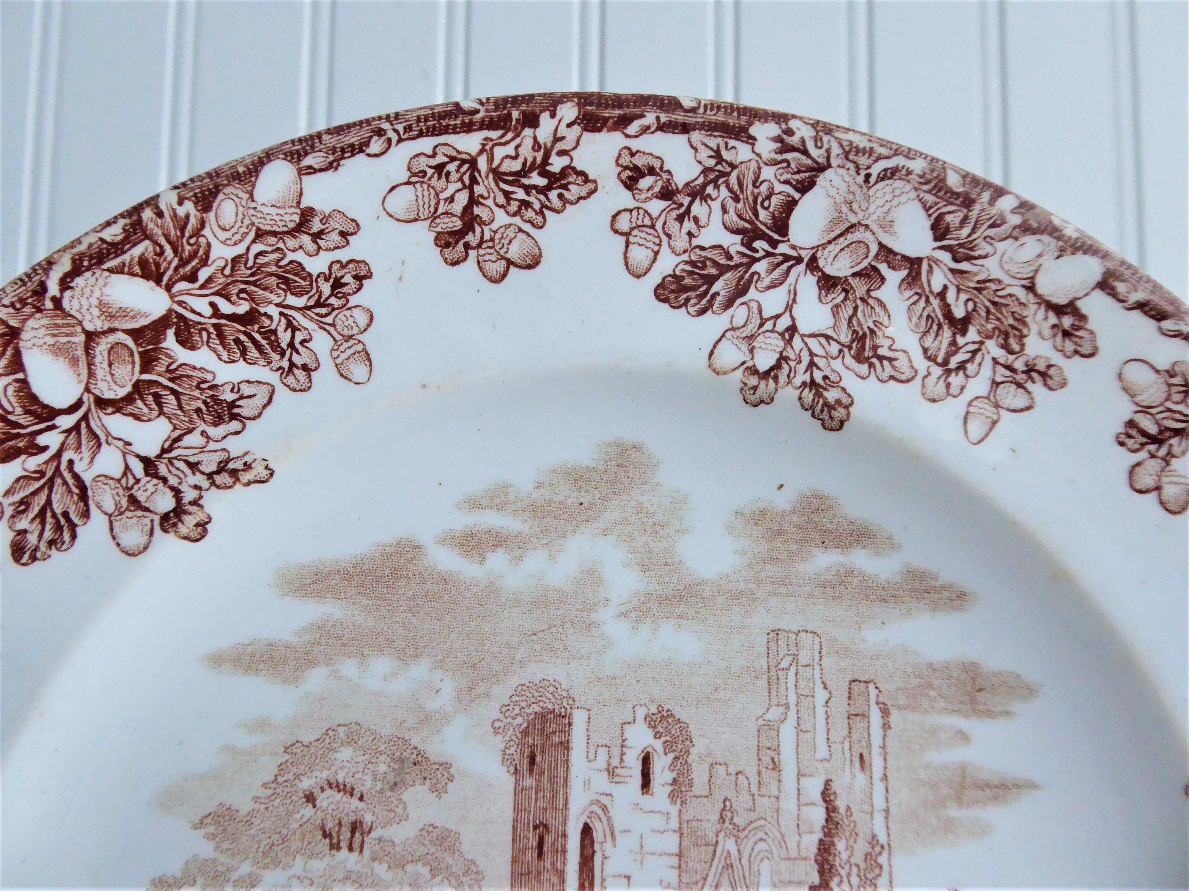 Antique Copeland English Abbey Ruins Brown Transferware Salad Plate - 1870s Vintage Landscape Design - Perfect for Farmhouse Dining, Tea Parties & Collectible Display