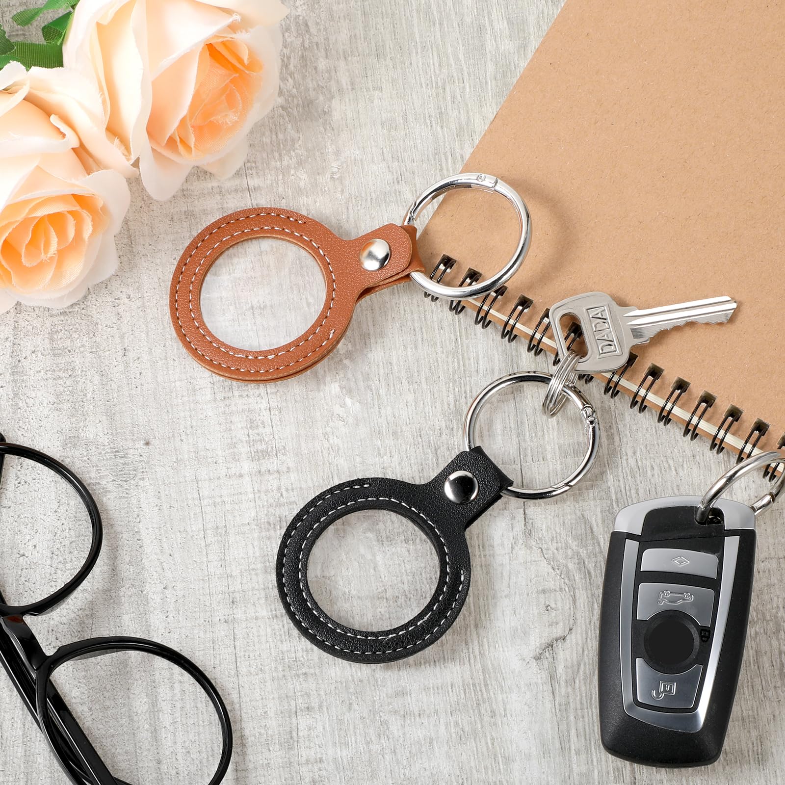 2 Pack PU Leather Coin Holder Keychain - Waterproof AA Sobriety Coin Pouch for 34mm Tokens & Medallions - Perfect for Recovery Meetings, Travel & Collectible Storage (Black, Brown)