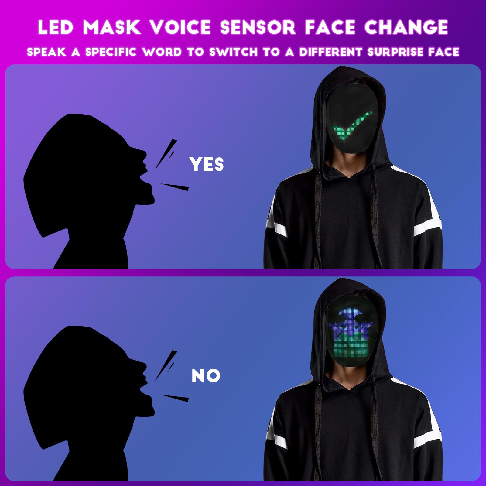 Depointer Life LED Face Mask with Voice Recognition & Gesture Control - Programmable App, Multi-Pattern Light Display for Cosplay, Rave Parties & Festivals