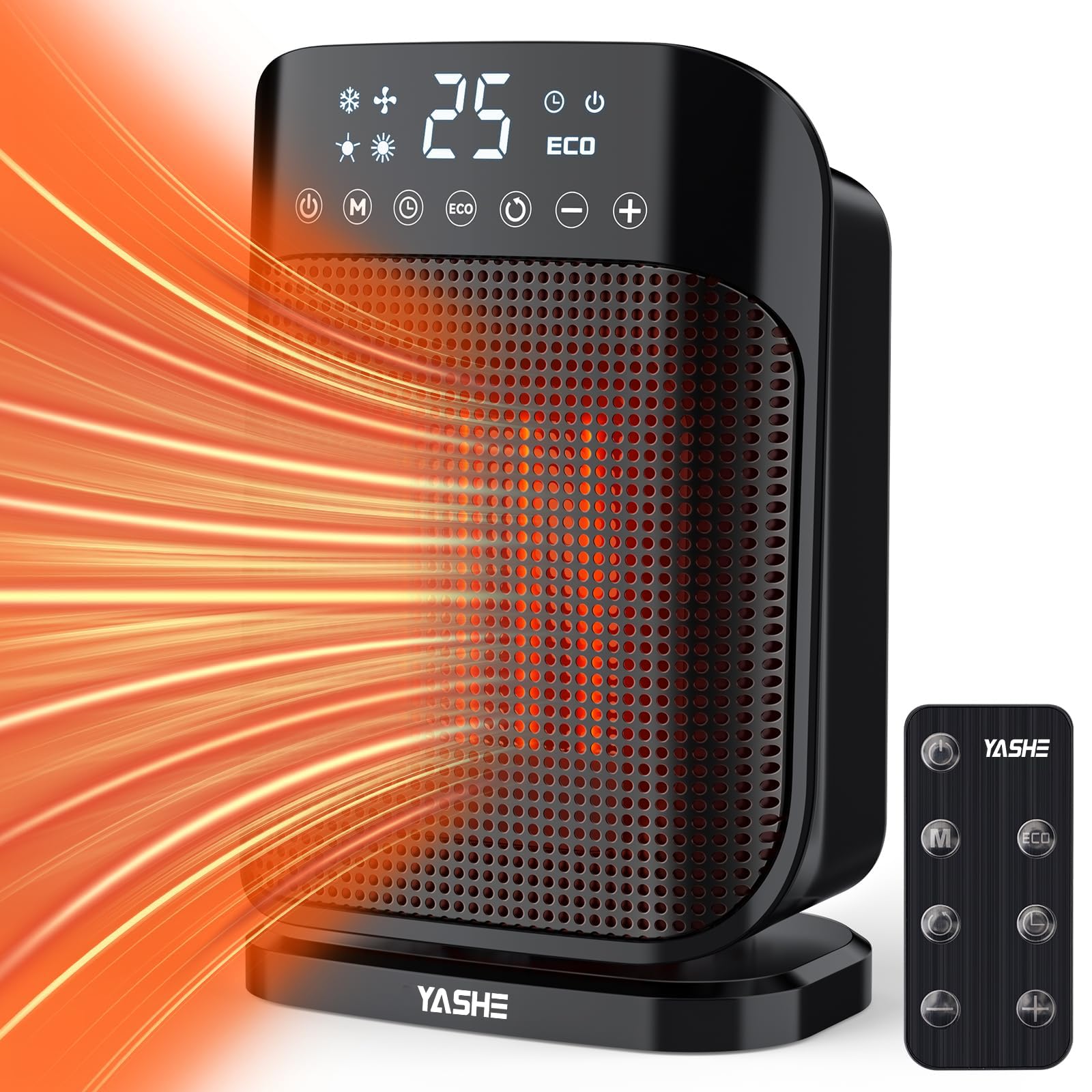YASHE 1500W PTC Ceramic Space Heater with Thermostat & Remote Control - Portable Electric Heater with 24H Timer, 75° Oscillation, ECO Mode & Digital Display - Perfect for Office, Bedroom, Home & Indoor Use - Stay Warm & Cozy in Winter