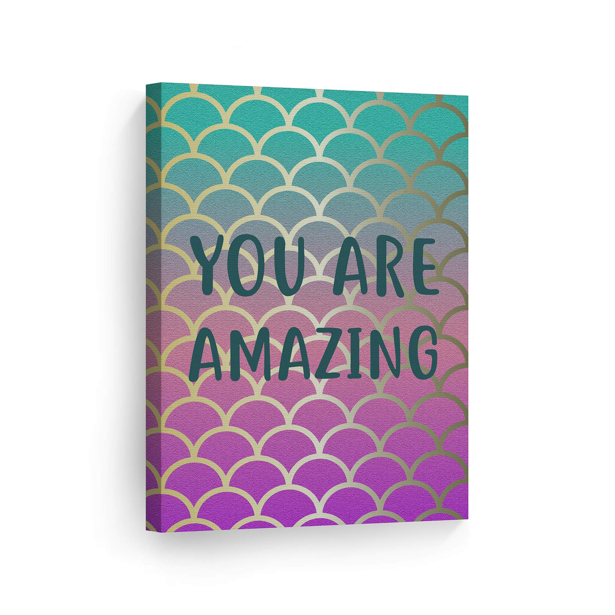 You Are Amazing Quote Mermaid Canvas Print - 40x30 Inch Inspirational Wall Art for Kids Room, Nursery & Baby Room Decor - Made in USA, Rolled Canvas