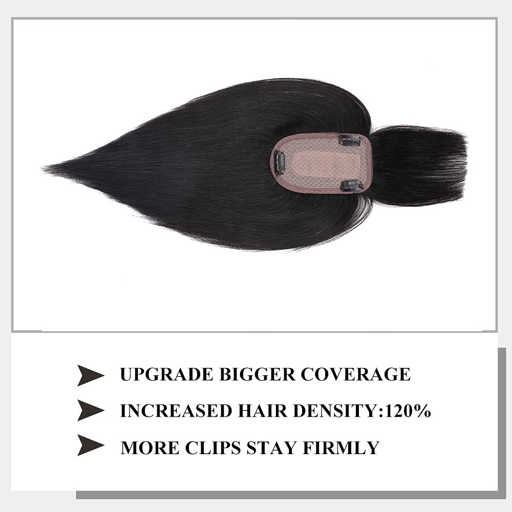 MY-LADY 150% Density Human Hair Toppers With Bangs - 18 Inch Natural Black Silk Base Clip-in Hairpiece for Women with Thinning Hair & Hair Loss - Perfect for Daily Wear, Parties & Special Occasions