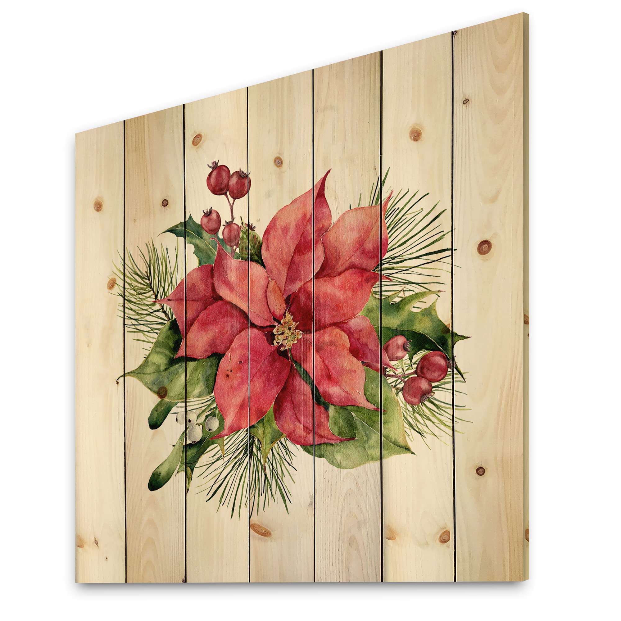DesignQ Holly Mistletoe Christmas Wood Wall Art - Festive Home Decor