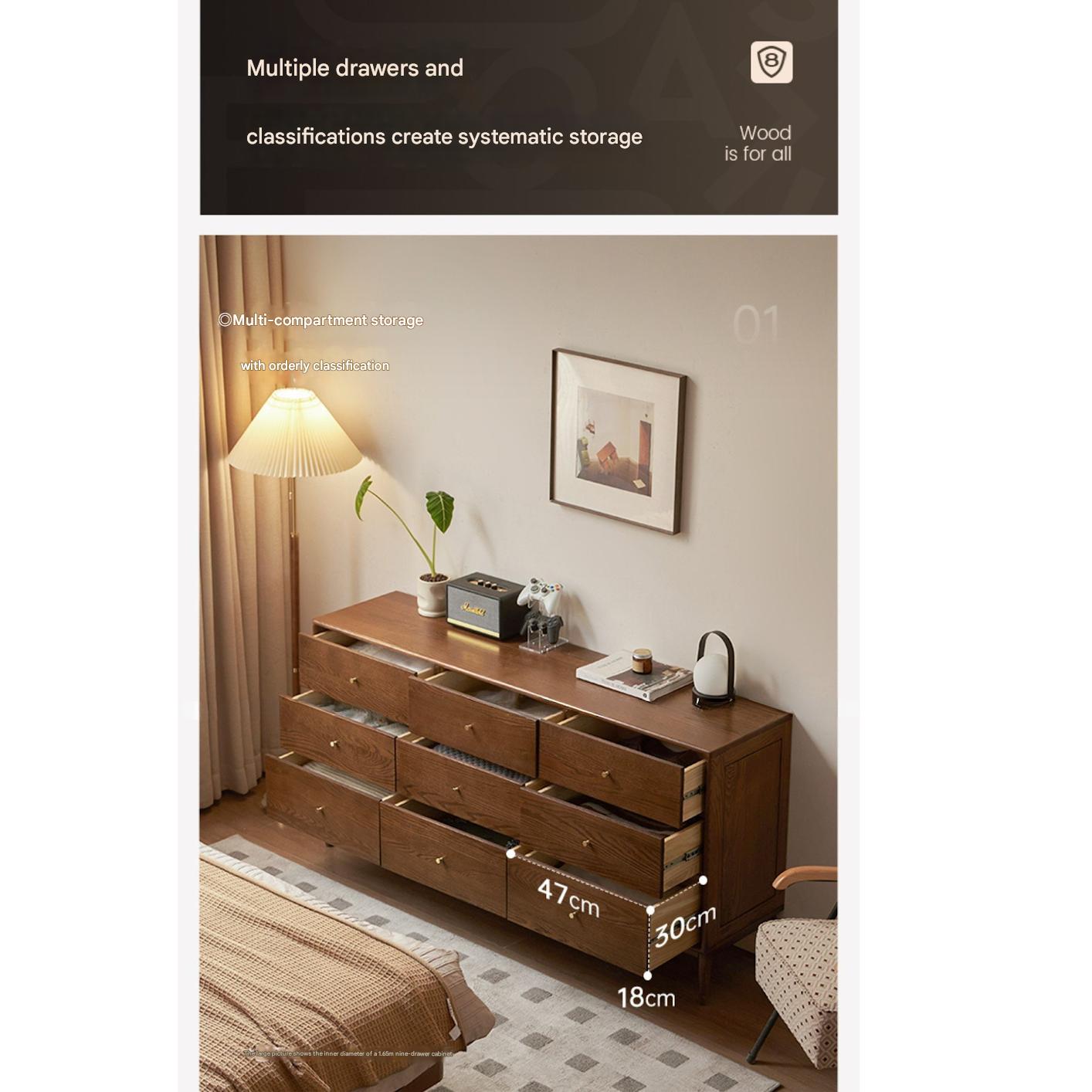 Solid Oak Wood Modern Chest of Drawers - 5-Drawer Dresser for Bedroom, Living Room & Office Storage - Stylish & Durable Furniture for Home Organization