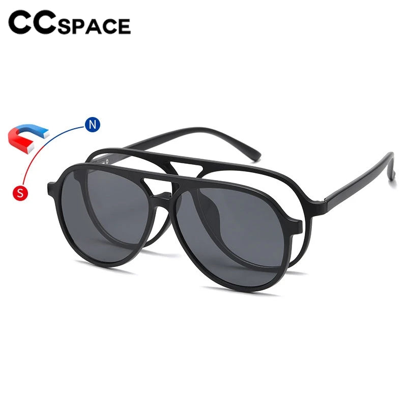 CCspace Unisex Full Rim Oval TR90 Titanium Eyeglasses with Clip-On Polarized Sunglasses - Lightweight Durable Frame for Men & Women - Perfect for Driving, Outdoor Sports and Daily Fashion Wear