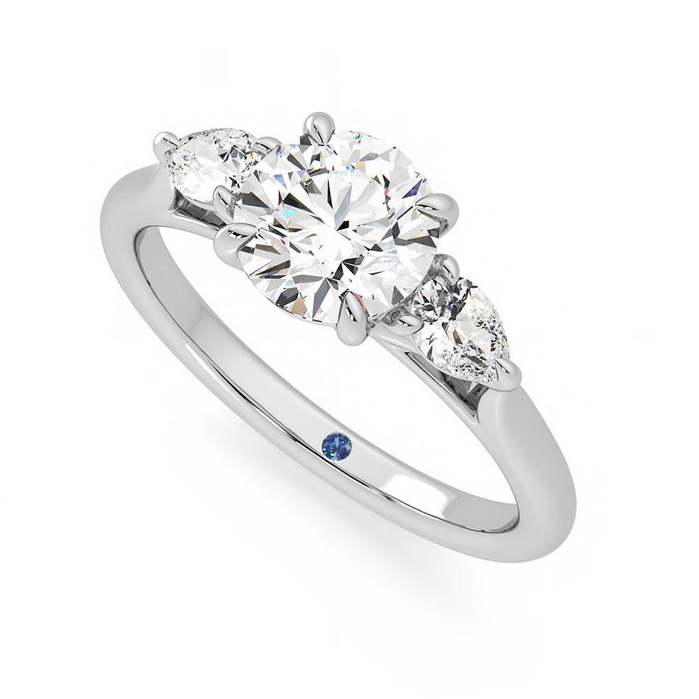 Round Cut Three Stone Moissanite Engagement Ring with Hidden Anniversary Stone Accent - Elegant Wedding Proposal Jewelry for Her, Perfect Anniversary Gift for Wife