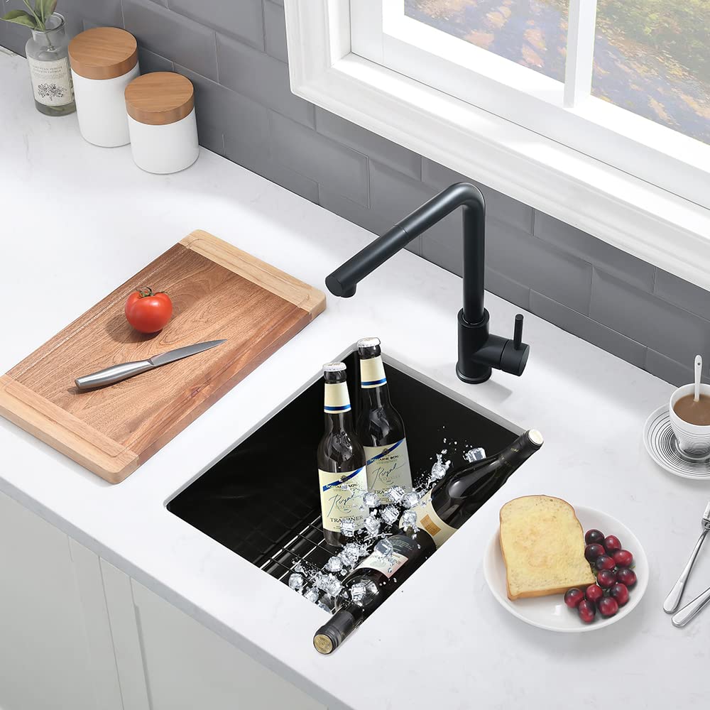14 Inch Black Undermount Bar Sink - VASOYO 14x18 Stainless Steel Bar Prep Sink, 16 Gauge Single Bowl Kitchen Sink with Bottom Grid & Drain - Perfect for Small Kitchens, Outdoor, RV Use