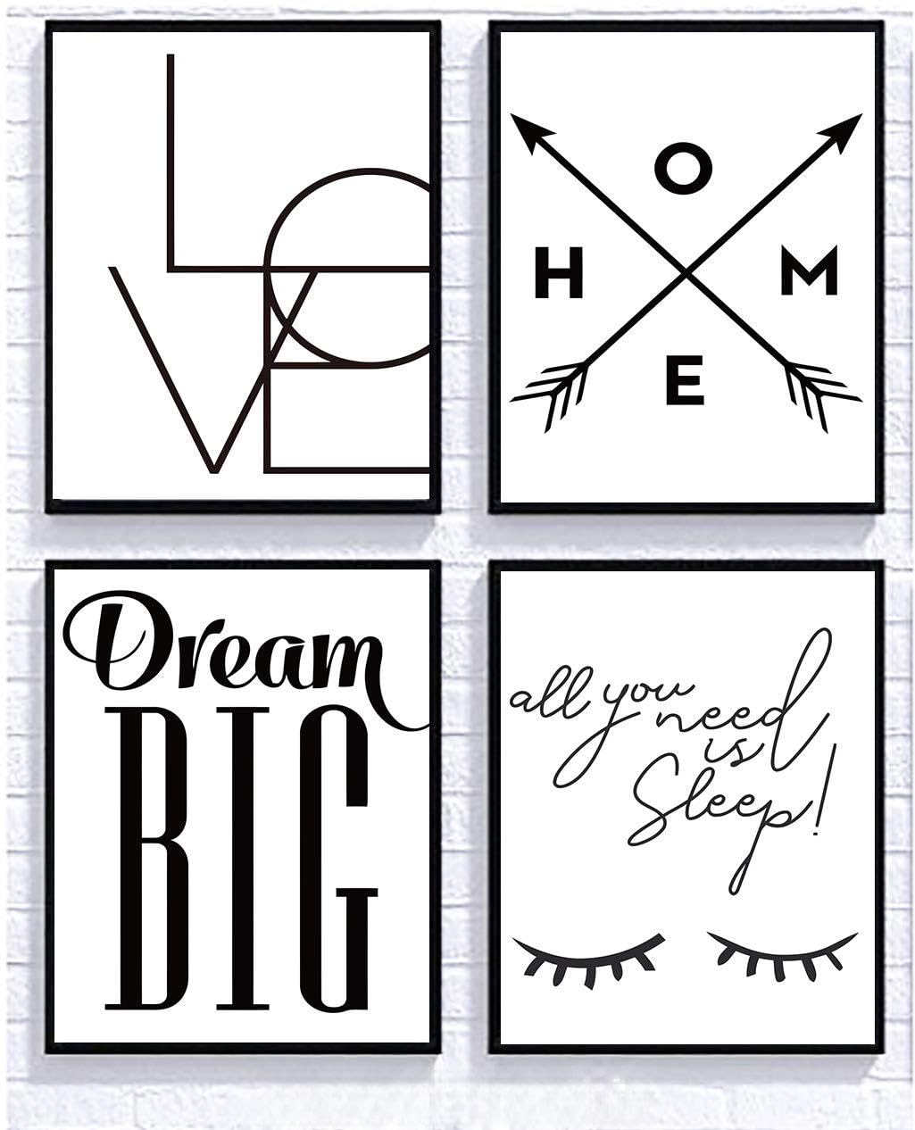 Dream Big Wall Art Decor - Set of 4 Unframed 8x10 Inch Black and White Eyelash Posters - Nordic Style Eye Prints for Bathroom, Vanity, Desk & Dorm Room Decor - Perfect for Home, Office & Gift Giving
