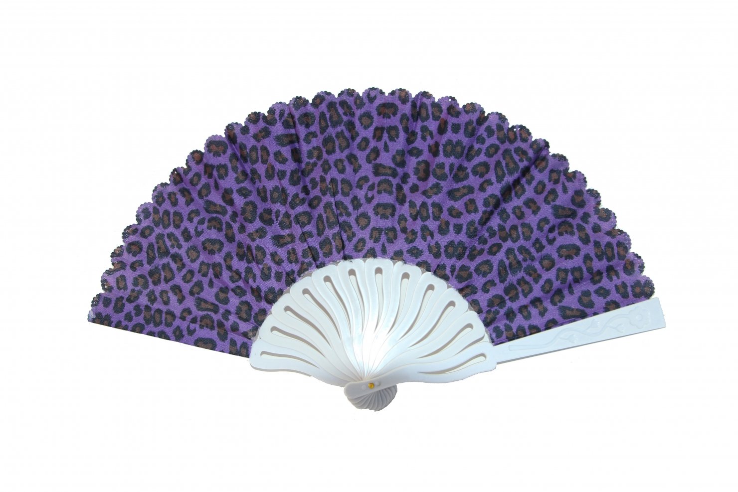 Authentic Feng Shui Leopard Print Hand Fan with White Slab - Purple | Elegant Home Decor & Meditation Accessory for Positive Energy Flow