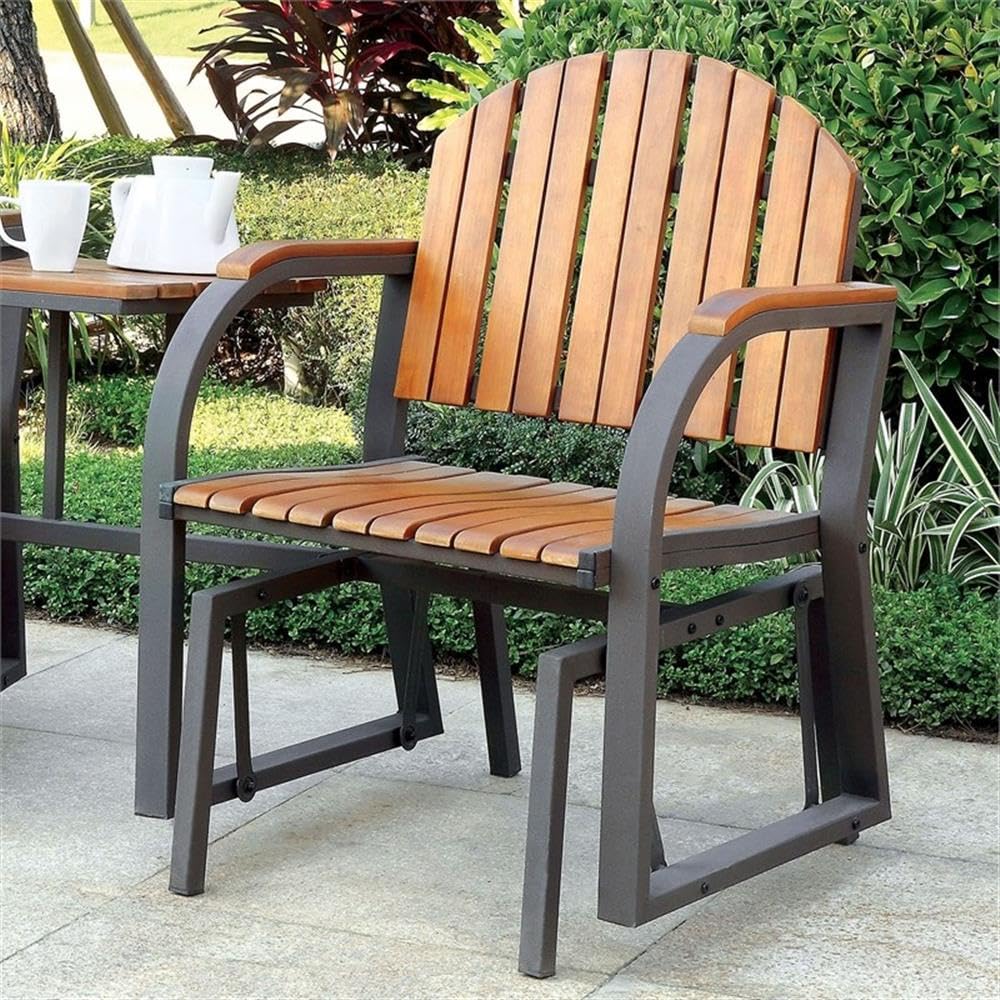 Dwight Metal 3-Piece Patio Rocker Conversation Set in Oak - Outdoor Furniture for Garden, Porch & Backyard Relaxation