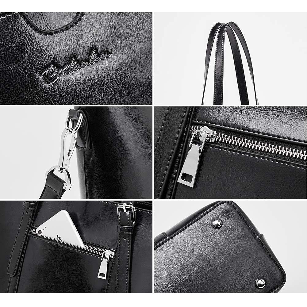 BOSTANTEN Women's Genuine Leather Laptop Tote Bag - Professional Office Shoulder Handbag & Vintage Briefcase with RFID Blocking Bifold Wallet - Perfect for Work, Business Meetings, and Daily Commute