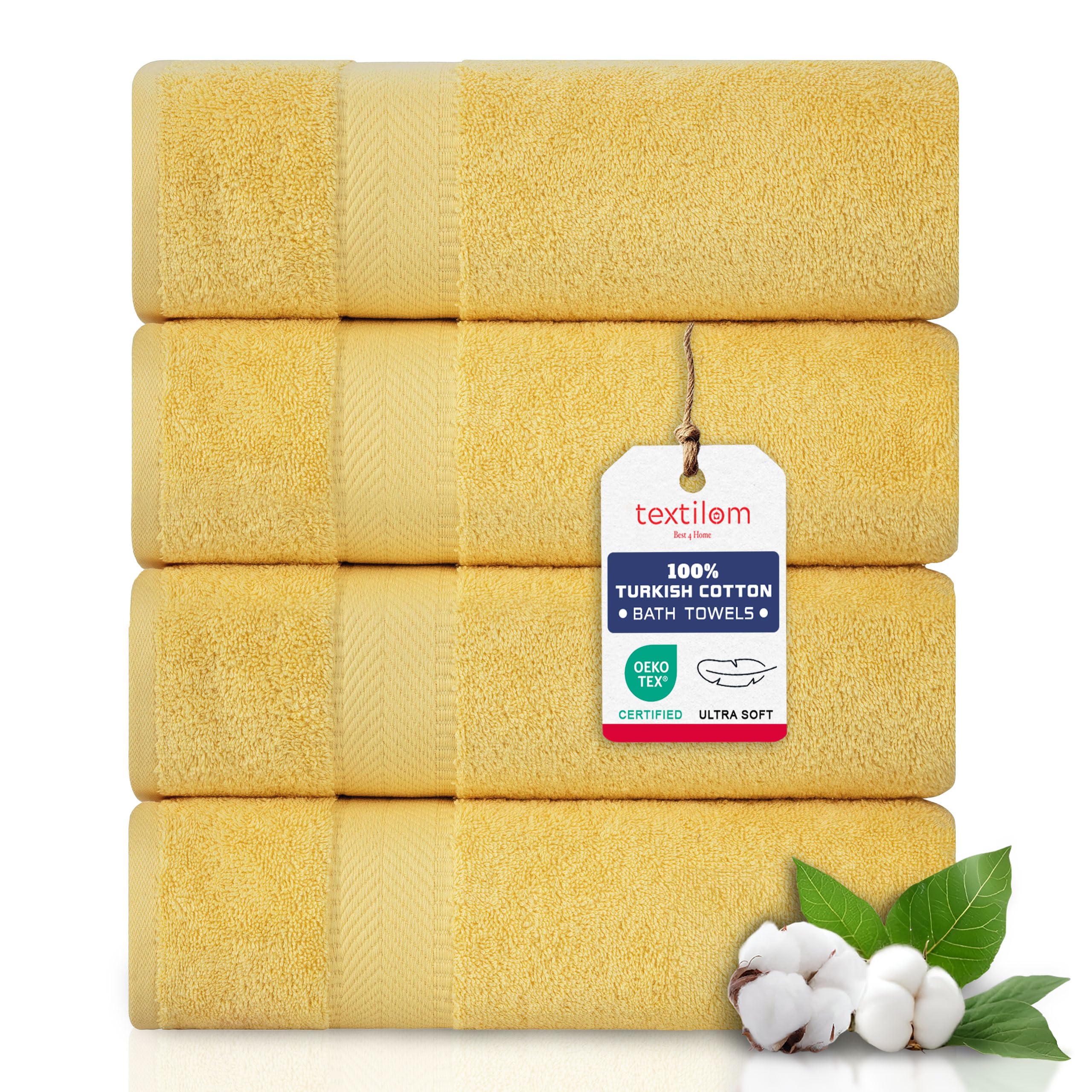 Luxury 100% Turkish Cotton Bath Towel Set of 4 - Ultra Soft, Highly Absorbent & Quick Dry - 27