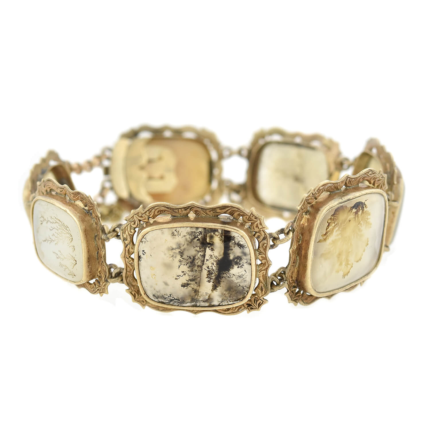 Victorian Style 14kt Gold Dendritic Moss Agate Link Bracelet for Women - Elegant Jewelry Gift for Birthday, Anniversary & Special Occasions