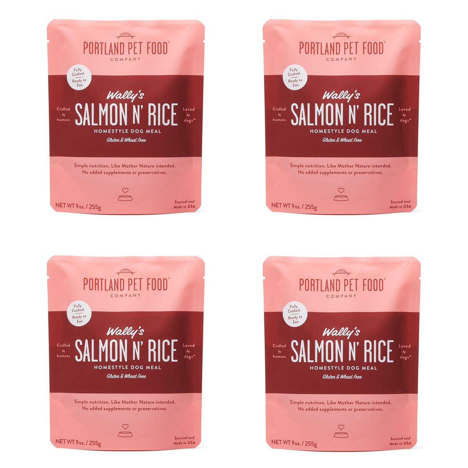 Portland Pet Food Company Human-Grade Dog Food Pouch - Salmon Flavor Mixer, Topper & Rotational Meal for Dogs (4-Pack) | Perfect for Travel, Training & Daily Feeding