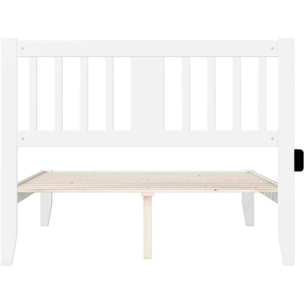 BOWERY HILL Full Size Spindle Bed Frame with USB Turbo Charging Ports - White Wooden Platform Bed for Modern Bedroom & Guest Room