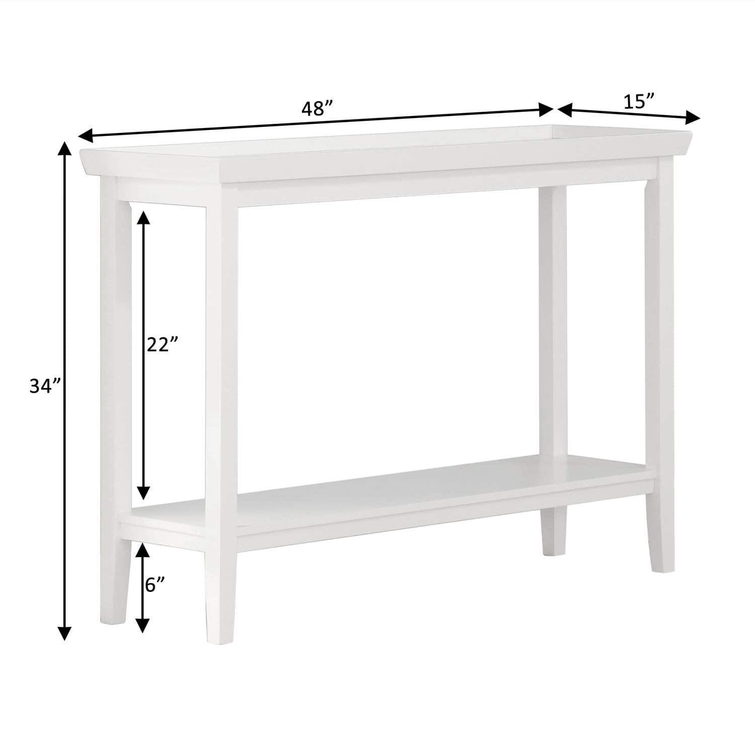 Convenience Concepts Ledgewood Console Table with Shelf - White Entryway Sofa Table for Hallway, Living Room & Bedroom Decor
