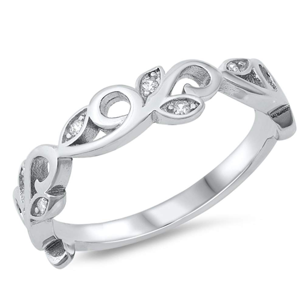 925 Sterling Silver Vines Ring with Simulated CZ Stones - Elegant Gift Box Included | Perfect for Weddings, Anniversaries & Special Occasions