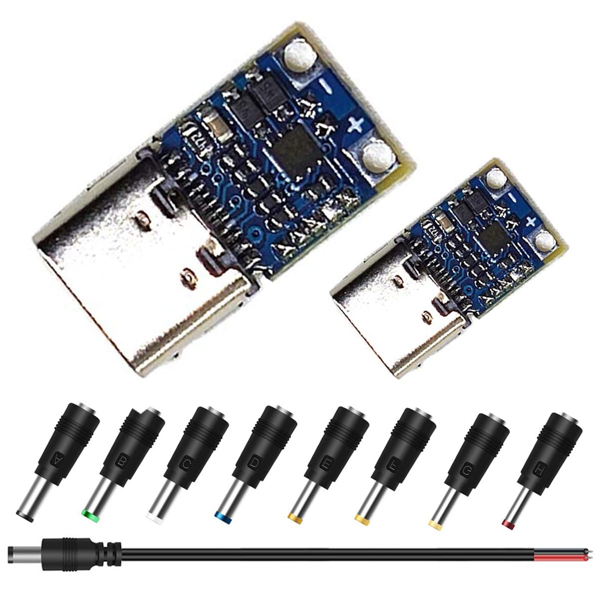 DAOKAI 2-Pack USB Type-C to DC Power Trigger Module - 20V/15V/12V/9V 5A PD2.0/PD3.0 Converter with 8 DC Plugs & Cables - Perfect for Laptops, Routers, Monitors & DIY Electronics Projects