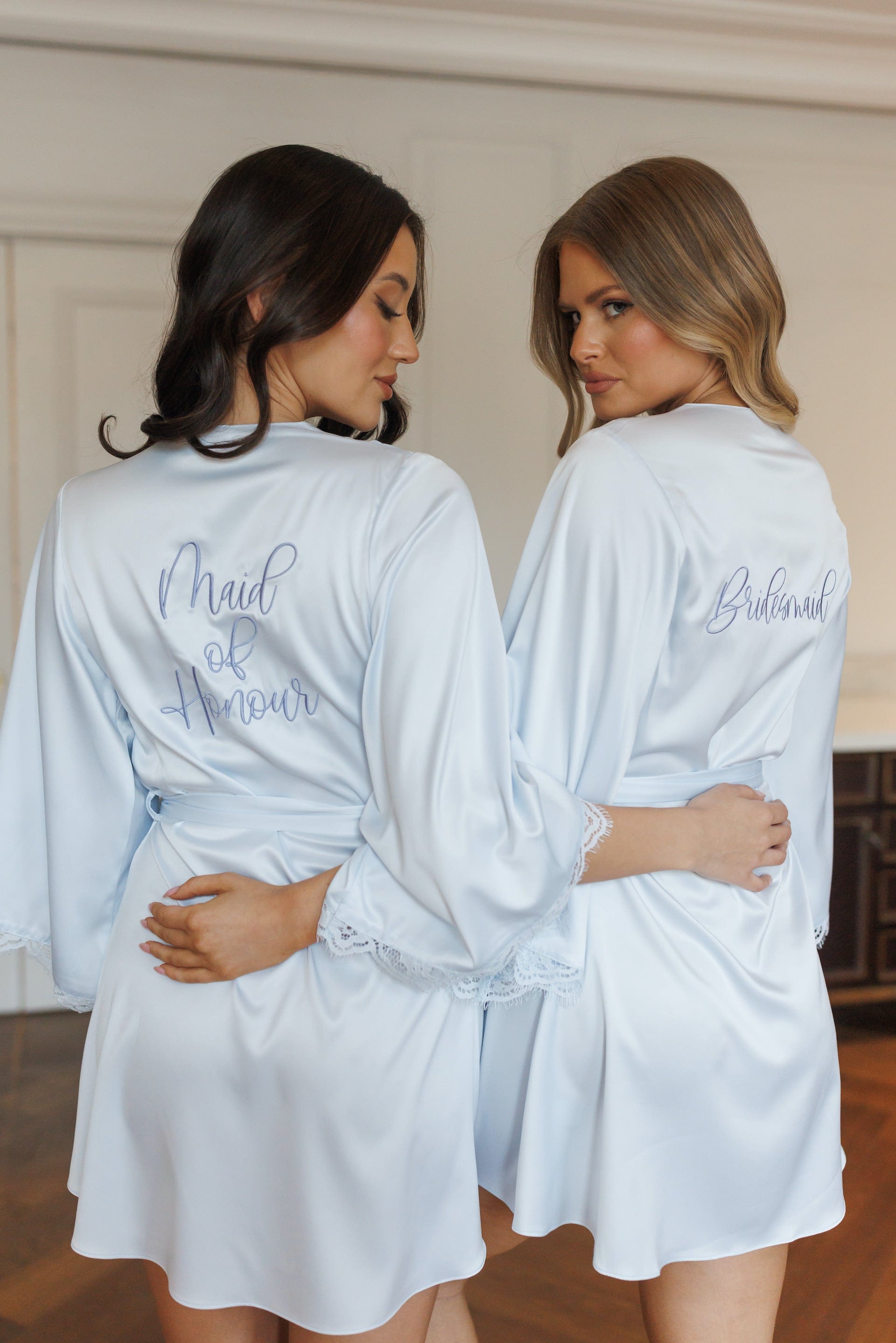 Talulah Lace Trim Robe - Soft Blue Women's Kimono Bathrobe | Lightweight Lounge Robe for Spa, Bridal Shower & Hotel Luxury