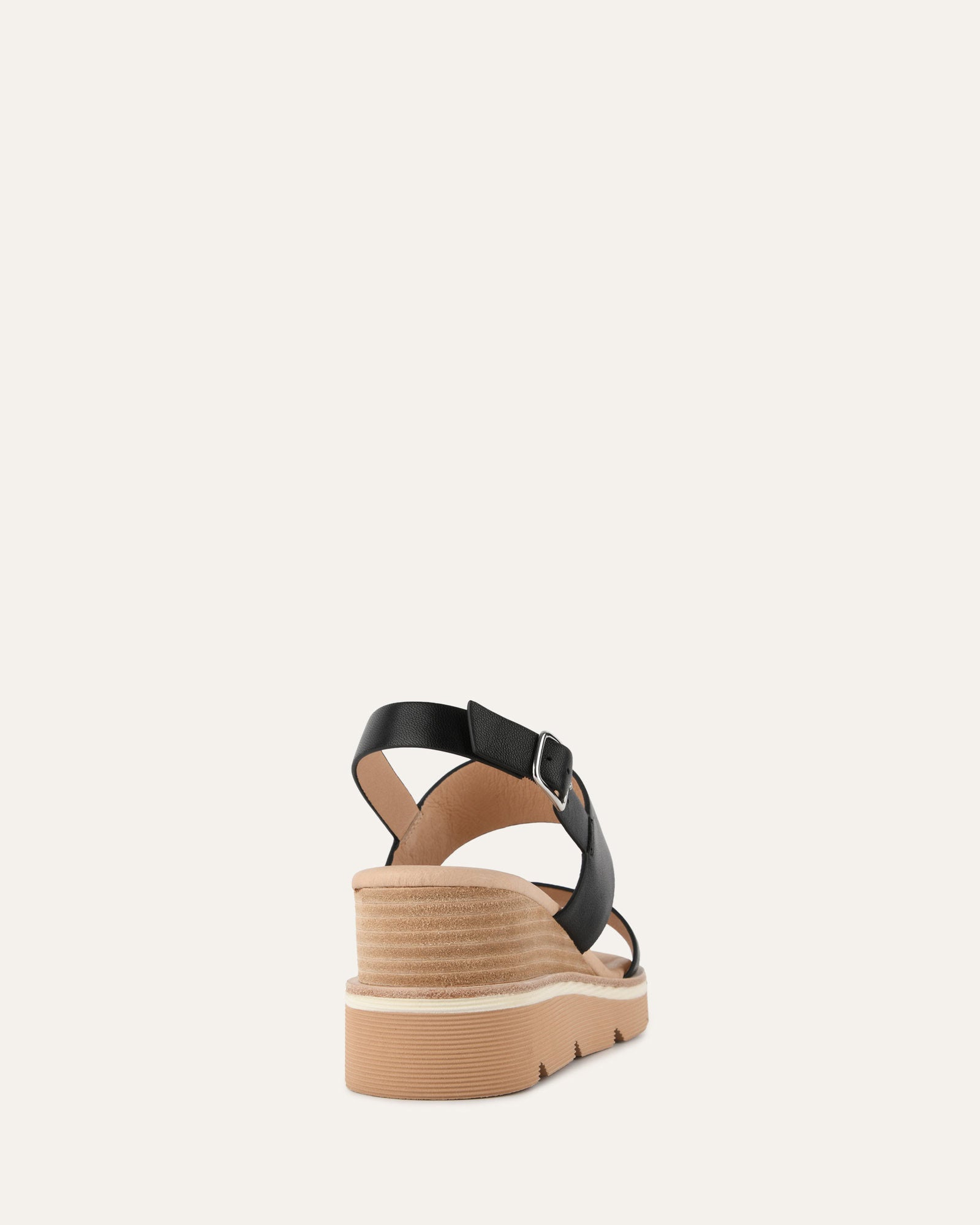 KINNEY Women's Black Leather Wedge Sandals - Comfortable & Stylish for Summer, Beach, and Casual Outings