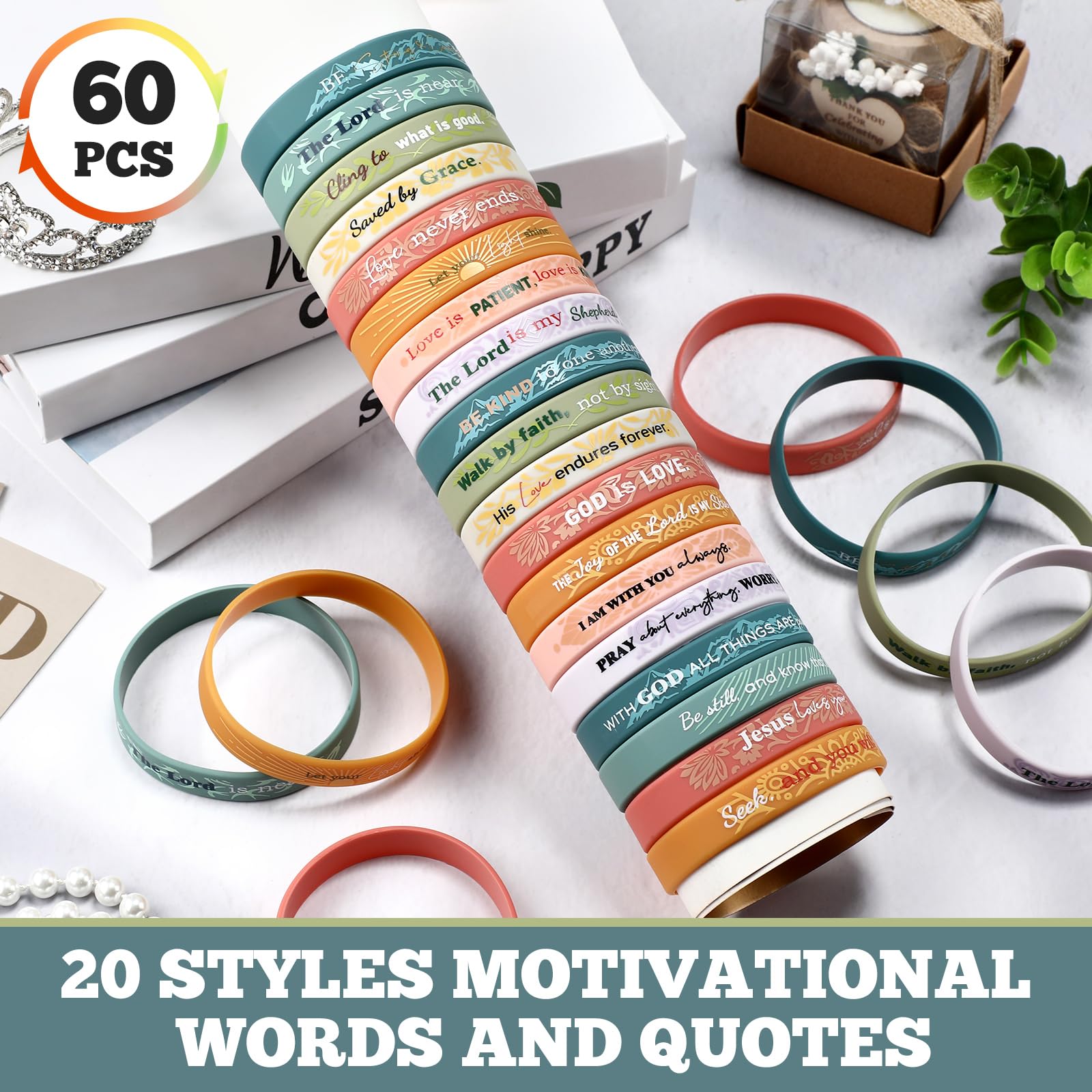 60pcs Christian Silicone Bracelets with Bible Verses - Inspirational Gifts for Men, Women & Kids - Perfect for Church & Daily Wear