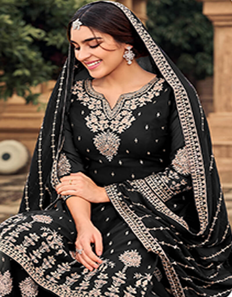 Elegant Black Heavy Fox Georgette Sharara Suit for Women - Perfect for Weddings, Parties & Festive Occasions