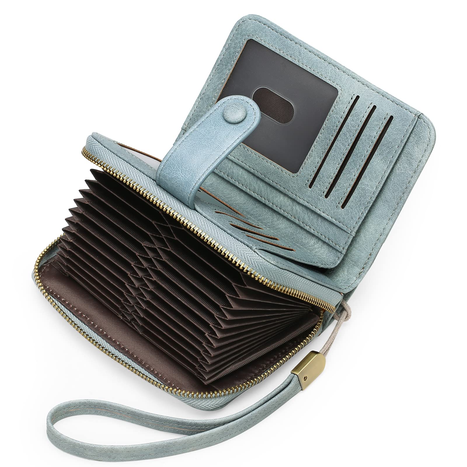 Leather RFID Blocking Wallet for Women - 32 Slots Card Holder with Wristlet for Daily Use