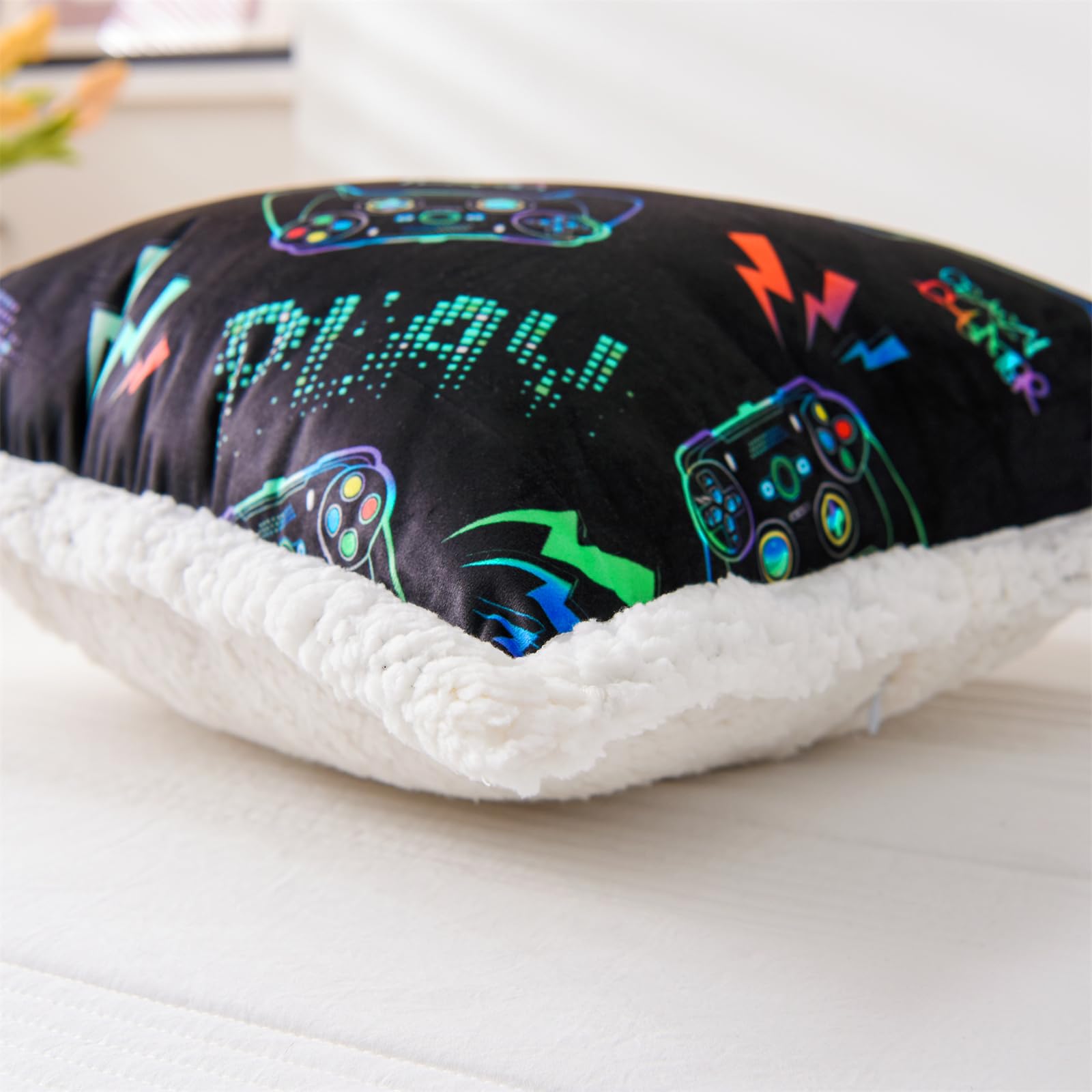 Aimuan Kids Gaming Backrest Pillow - Ergonomic Wedge Support for Reading, Watching TV, and Sitting Up in Bed - Comfortable Armrest Cushion with Back Support - Perfect for Gaming, Relaxing & Sleep (Black-Gamer Style) - Ideal for Bedroom, Dorm, or Living Room Use