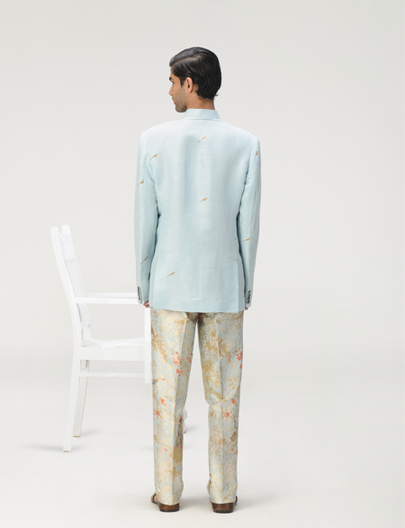Elegant Classic Silk Brocade Trousers in Ice Blue - Perfect for Formal Events, Weddings & Special Occasions