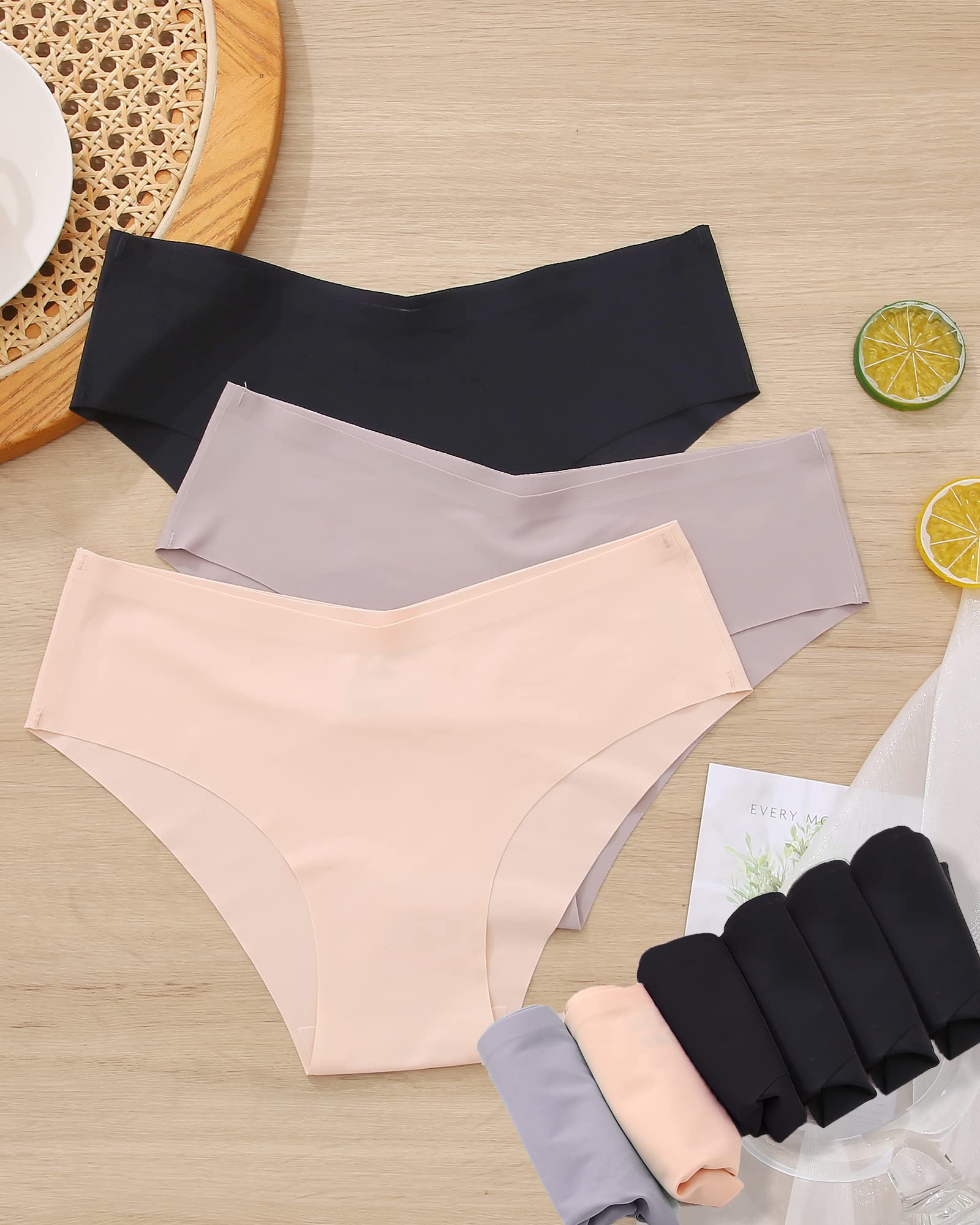 ROSYCORAL Women's Seamless Bikini Panties - Soft Stretch No Show Underwear 9-Pack (XS-L) | Invisible Comfort for Everyday Wear & Travel