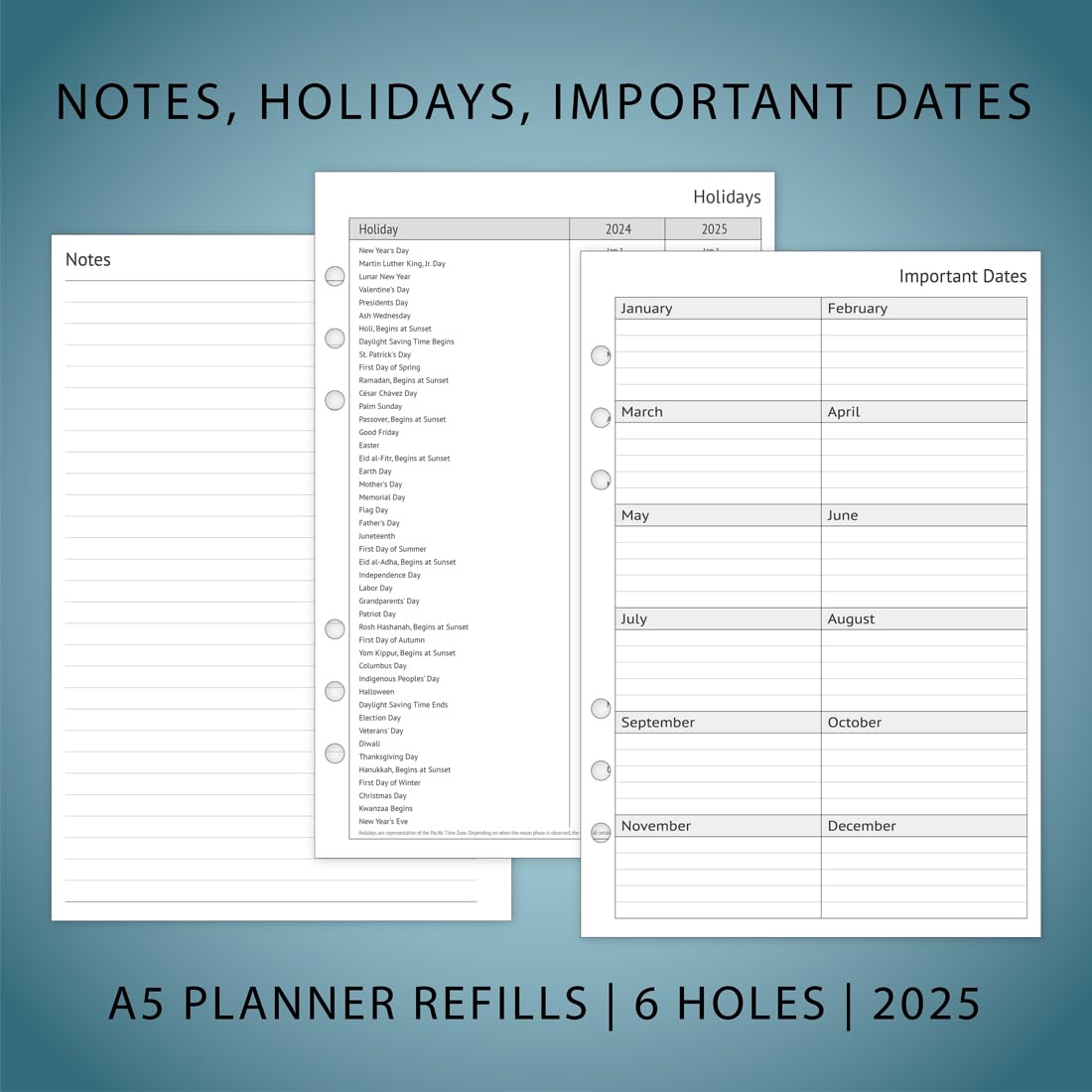Newestor 2025 A5 Planner Inserts – Filofax A5 Compatible Weekly & Monthly Appointment Book Pages with Tabs, 6-Hole Punch – Perfect for Office, School, and Personal Organization