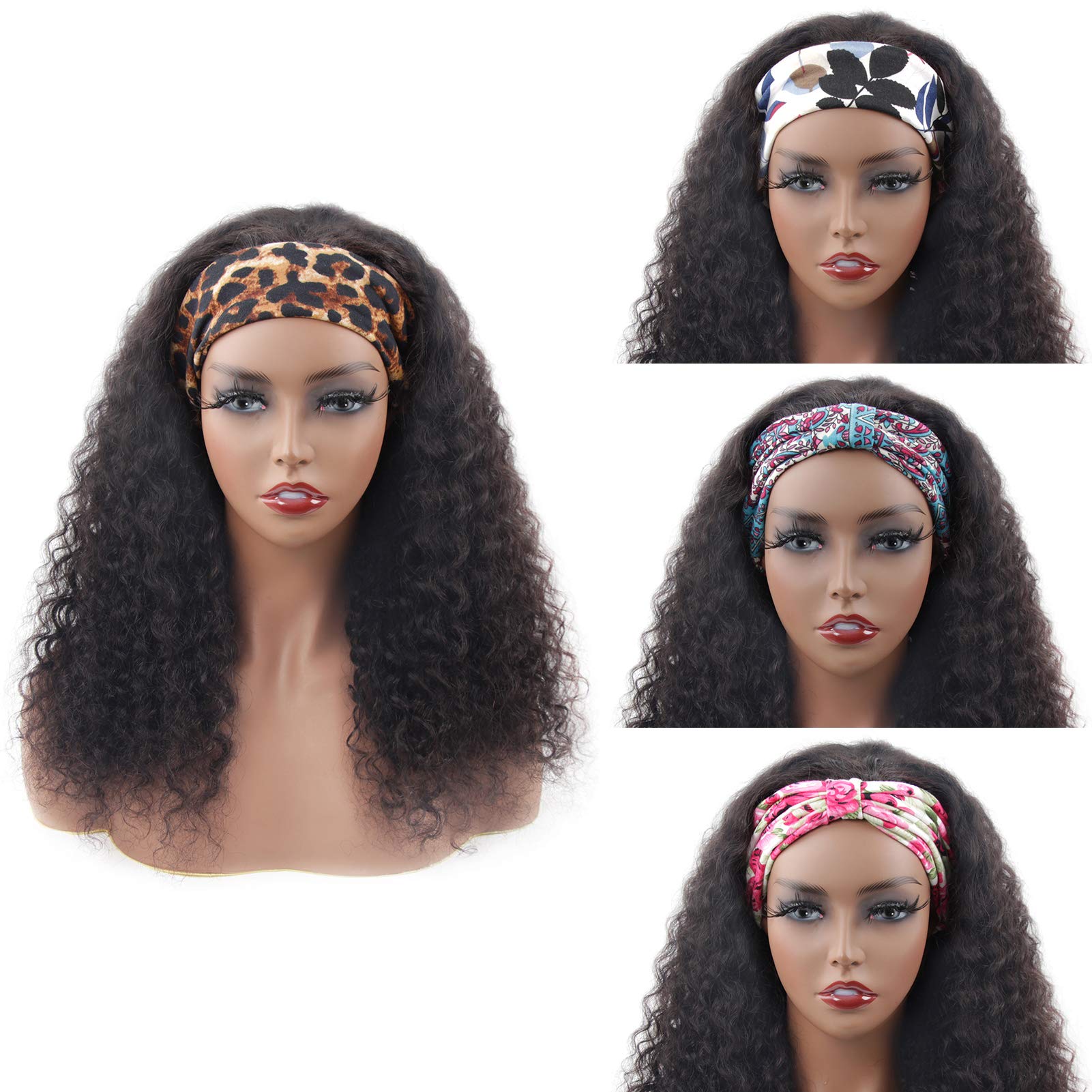 18 Inch Brazilian Virgin Human Hair Headband Wig - Deep Water Wave, Glueless, 180% Density, No Lace Front - Natural Color for Women | Perfect for Daily Wear, Parties & Cosplay