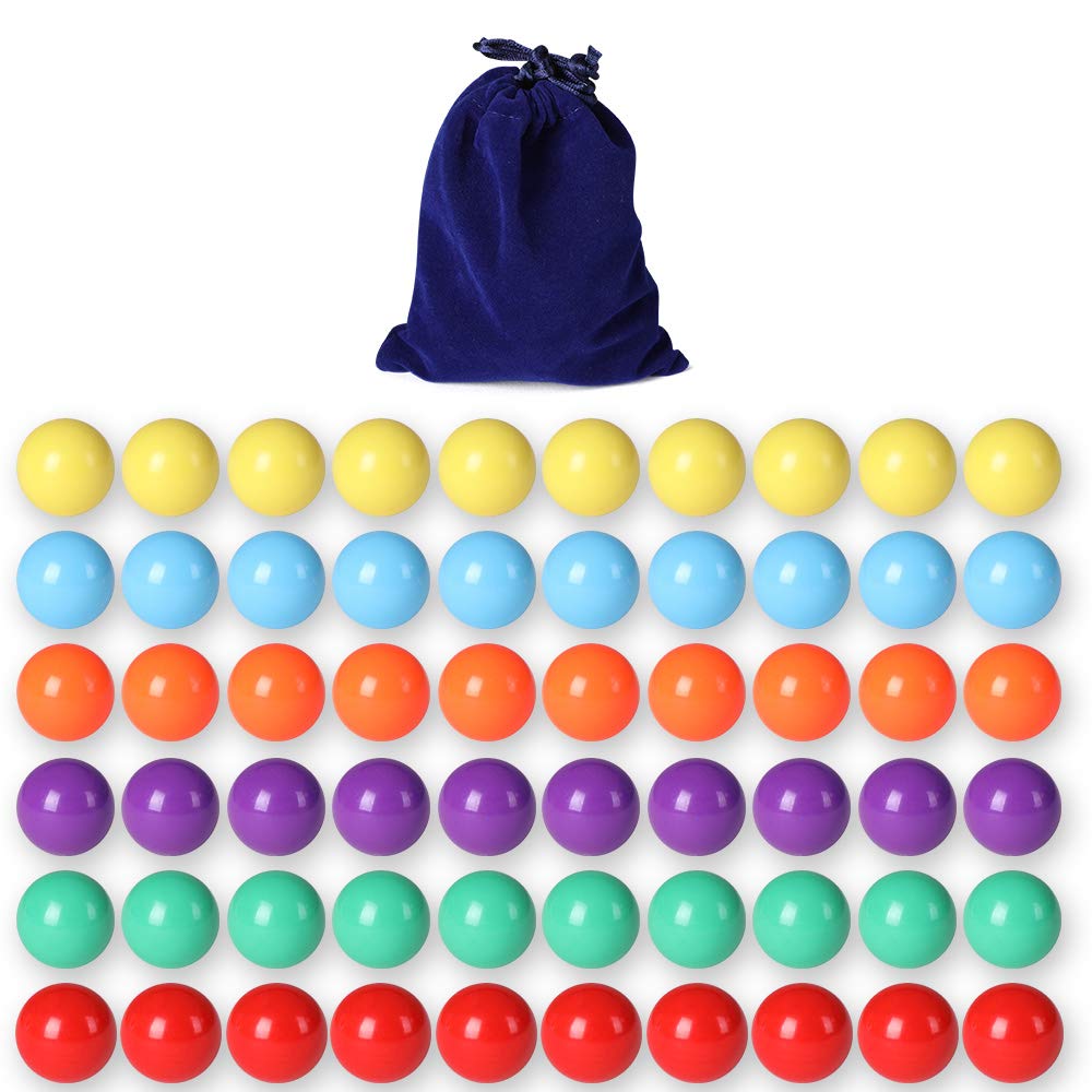 60 Pcs 16mm Replacement Marble Balls for Chinese Checkers & Marble Run Games - 6 Vibrant Colors - Perfect for Board Games, Kids STEM Toys & Family Game Night Activities