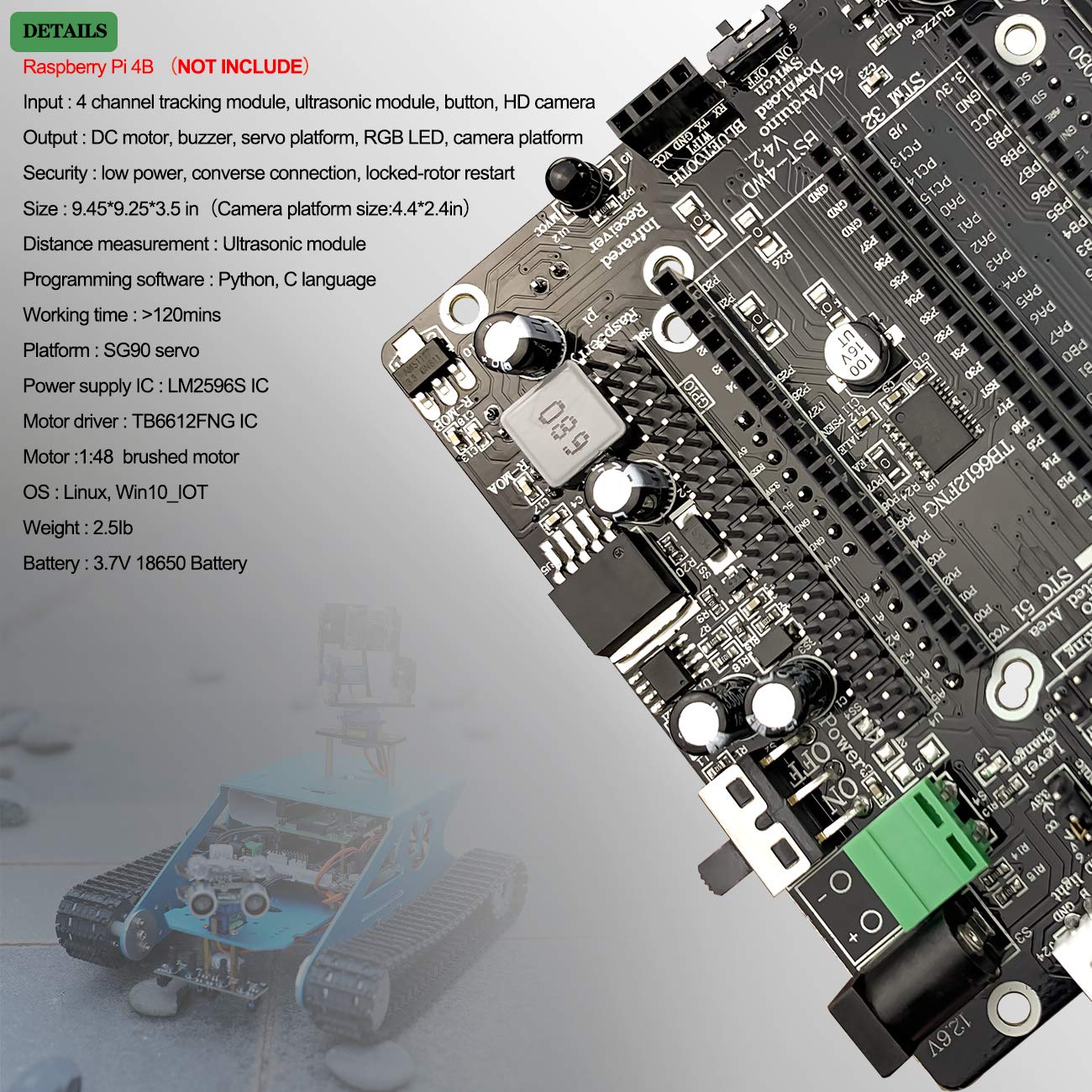 Yahboom AI Robot Kit with Raspberry Pi 4B (4GB) - Programmable Smart Tank Chassis, Camera Starter Kit for Python Coding, DIY Robotics & STEM Projects for Adults 16+ | Perfect for Home Automation, STEM Education & AI Learning