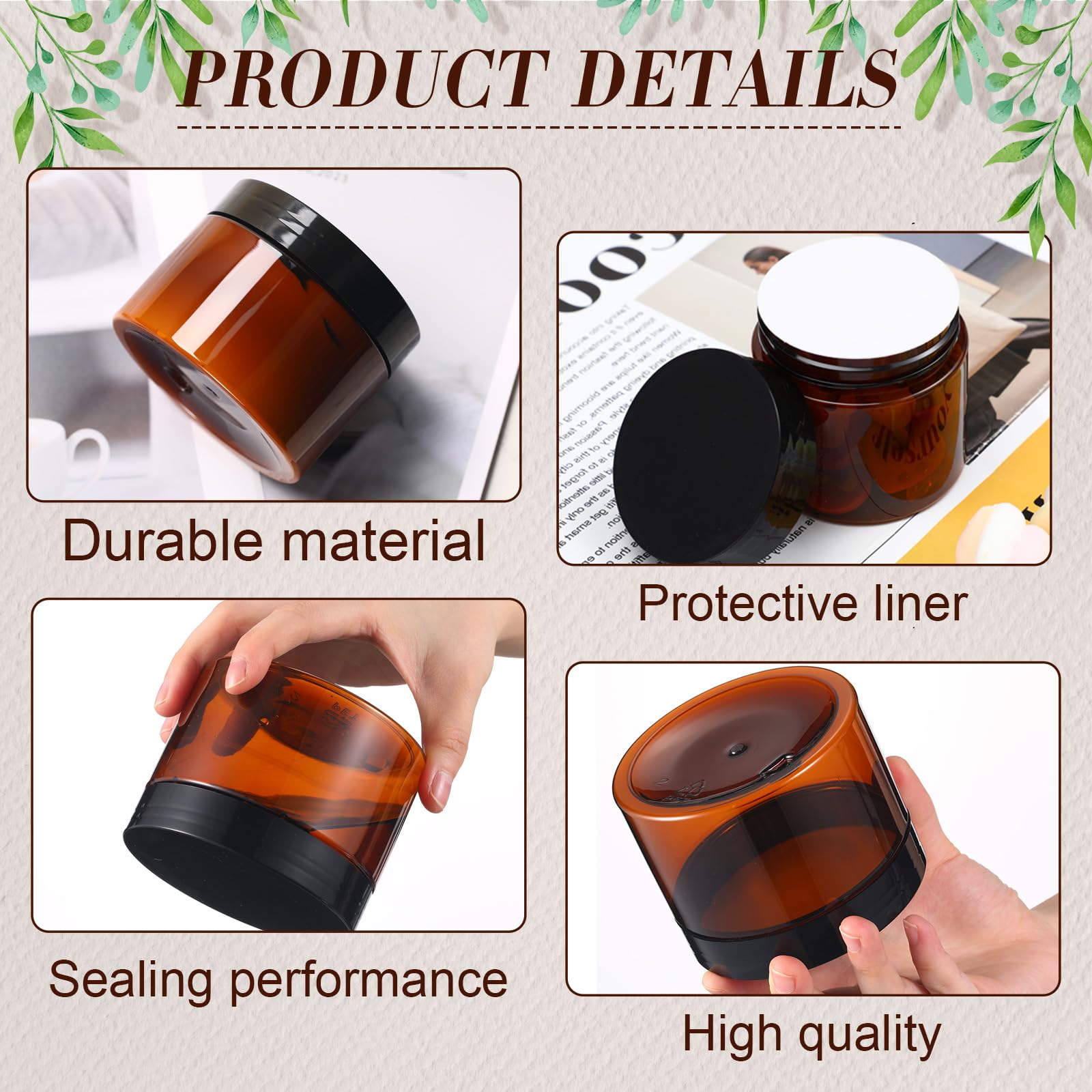 Tanlade 40 Pcs Amber Plastic Jars with Lids - 10 oz Round Refillable Cosmetic Containers for Powder, Liquid, Food Storage | Perfect for Kitchen, DIY Lotions, Ointments, Creams & Essential Oils | Airtight & UV Protection for Freshness
