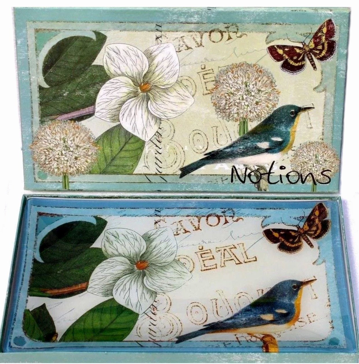 Elegant Rectangle Tray - Botanical Blue Candle Holder & Decorative Serving Dish for Home Decor, Dining Table Centerpiece, Wedding Reception, and Spa Relaxation