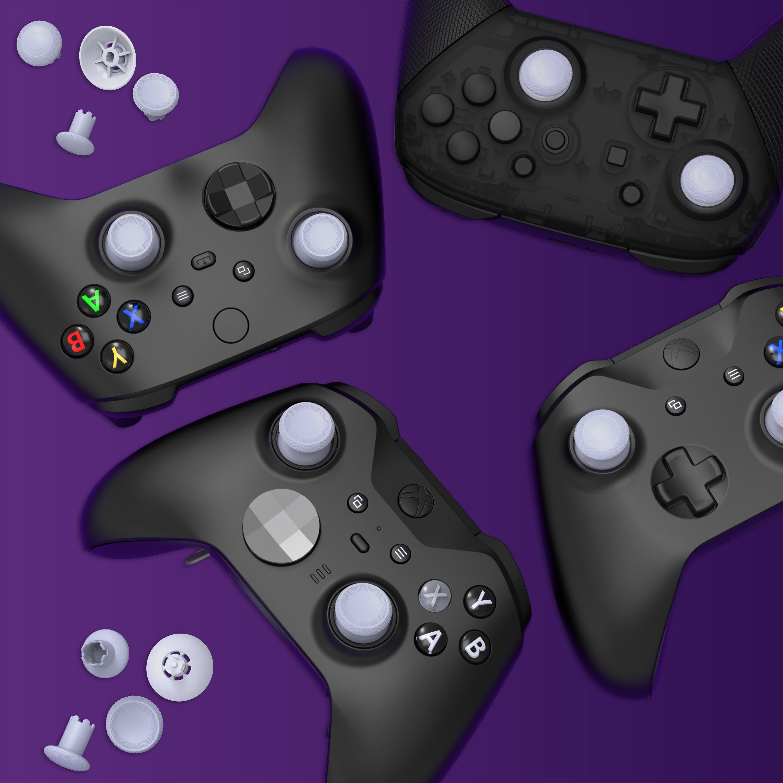eXtremeRate ThumbsGear V3 Interchangeable Thumbsticks for Xbox Core Controller - 4 Height Adjustable Convex & Concave Joysticks Compatible with Xbox One S/X/Elite & Nintendo Switch Pro Controller (Original White) - Perfect for Competitive Gaming & Enhanced Control