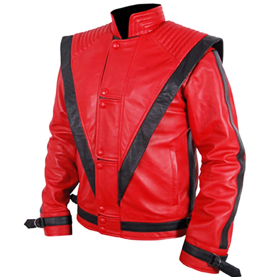 MJ Thriller Jacket - Men's Red Faux Leather Jacket for Halloween & Cosplay