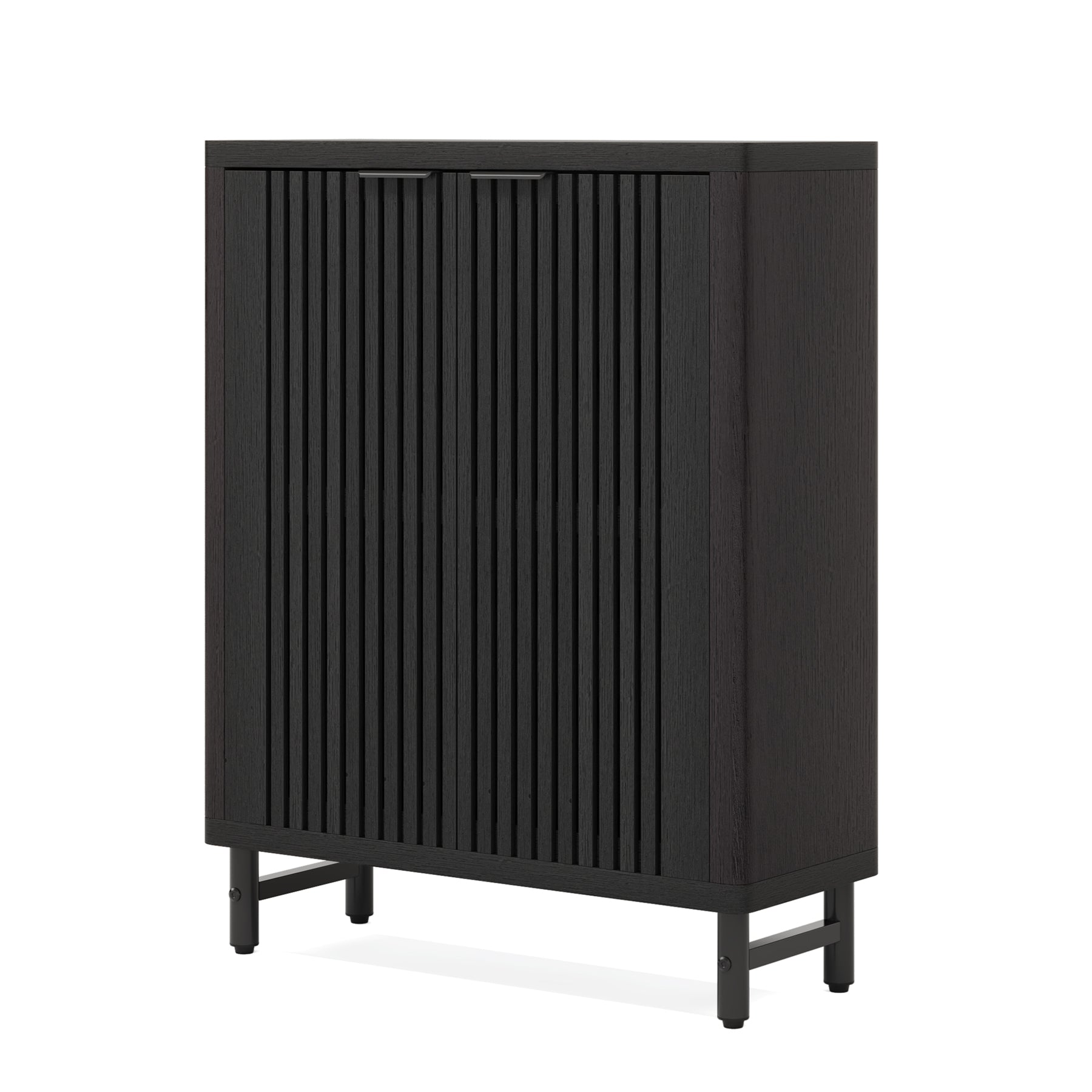 6 Tier Wooden Shoe Cabinet with Louvered Doors & Adjustable Shelves - Space Saving Entryway Storage Organizer for Shoes, Boots & Home Decor - Perfect for Hallway, Closet & Apartment Living