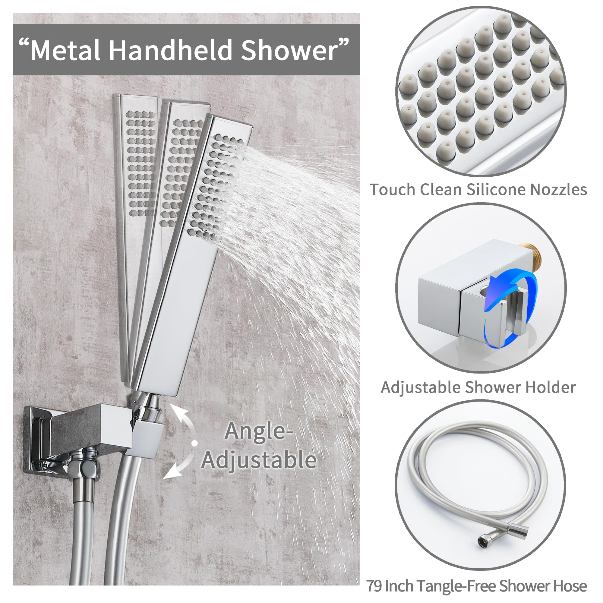Skowll Chrome Shower Faucet Set - 12 Inch Rainfall LED Shower Head with 2 Function Valve Kit for Modern Bathroom | Perfect for Spa-Like Experience & Water Saving