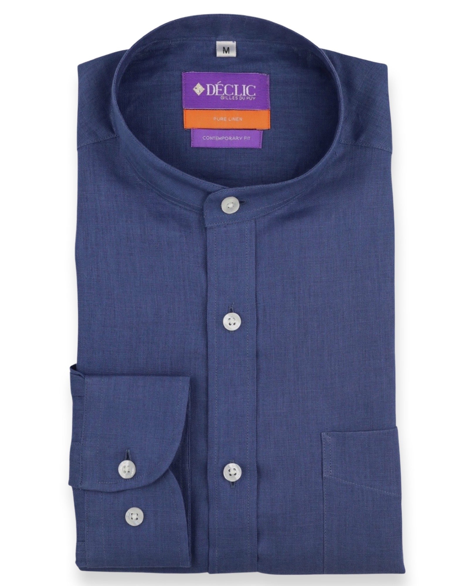 DÉCLIC Caldo Mandarin Linen Shirt for Men - Navy Blue Casual Button Down Shirt | Breathable Summer Linen Shirt | Perfect for Beach, Vacation & Outdoor Activities