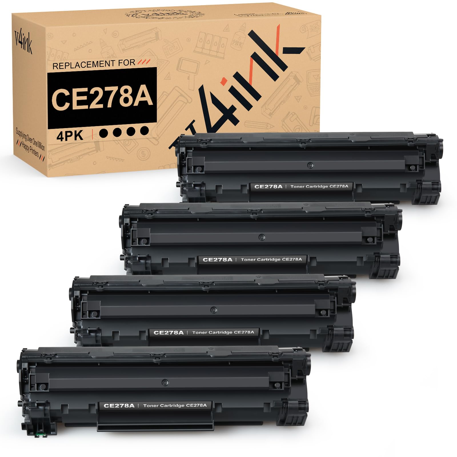 v4ink 4PK CE278A Compatible Toner Cartridge Replacement for HP 78A - High Yield Black Ink for HP Pro M1536dnf MFP, P1606dn, P1600, P1566, P1560 Printers | Perfect for Home Office & Small Business Printing Needs