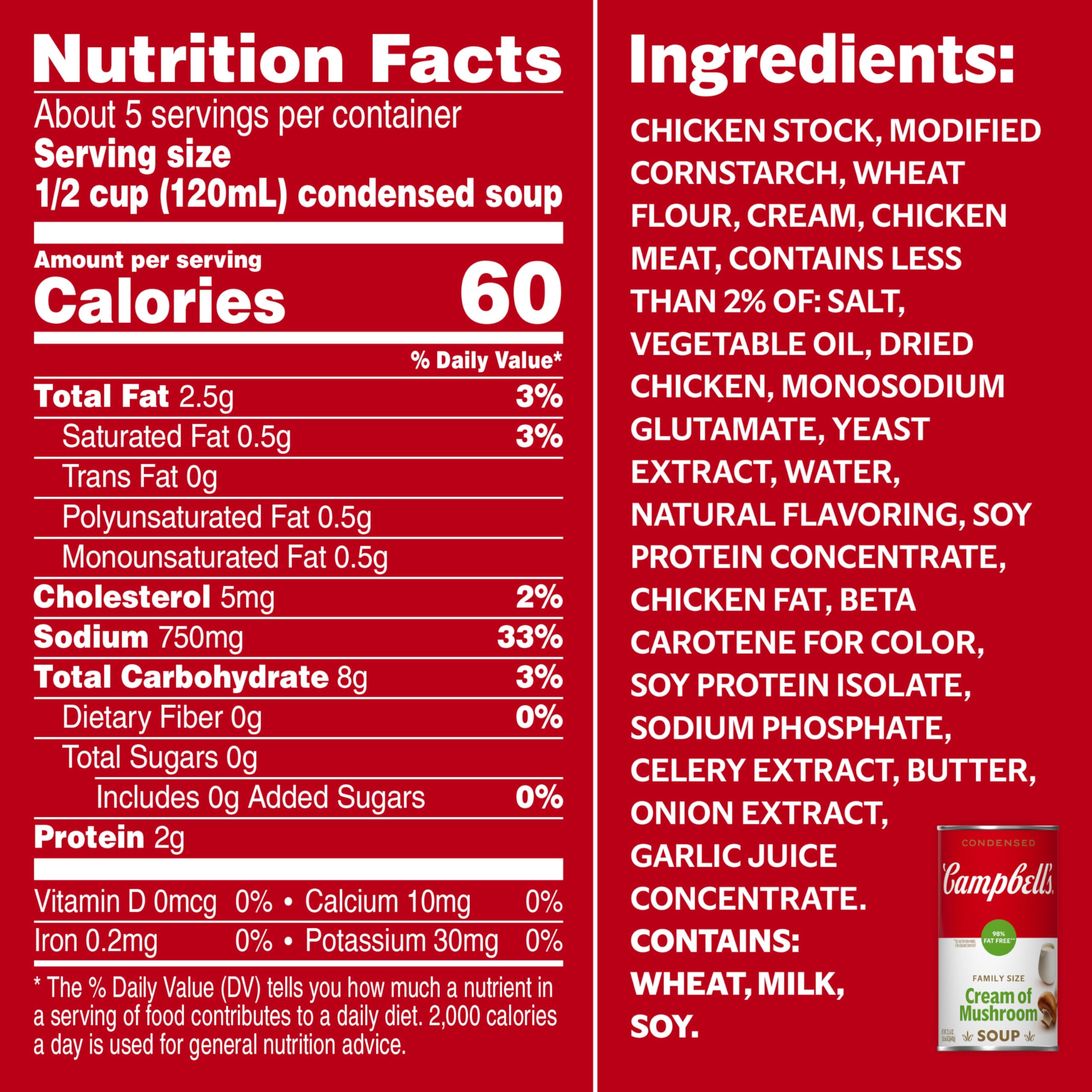 Campbell's Condensed 98% Fat Free Cream of Chicken Soup - 22.6 oz Family Size Can (12 Pack) | Easy Cooking & Meal Prep for Soups, Casseroles & Recipes | Pantry Staple for Quick Meals