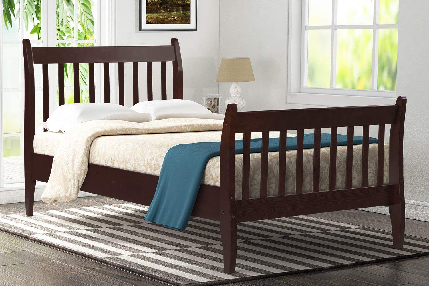 Merax Sturdy Metal Platform Bed Frame with Wooden Slats - Queen Size, No Box Spring Needed - Perfect for Modern Bedrooms & Guest Rooms