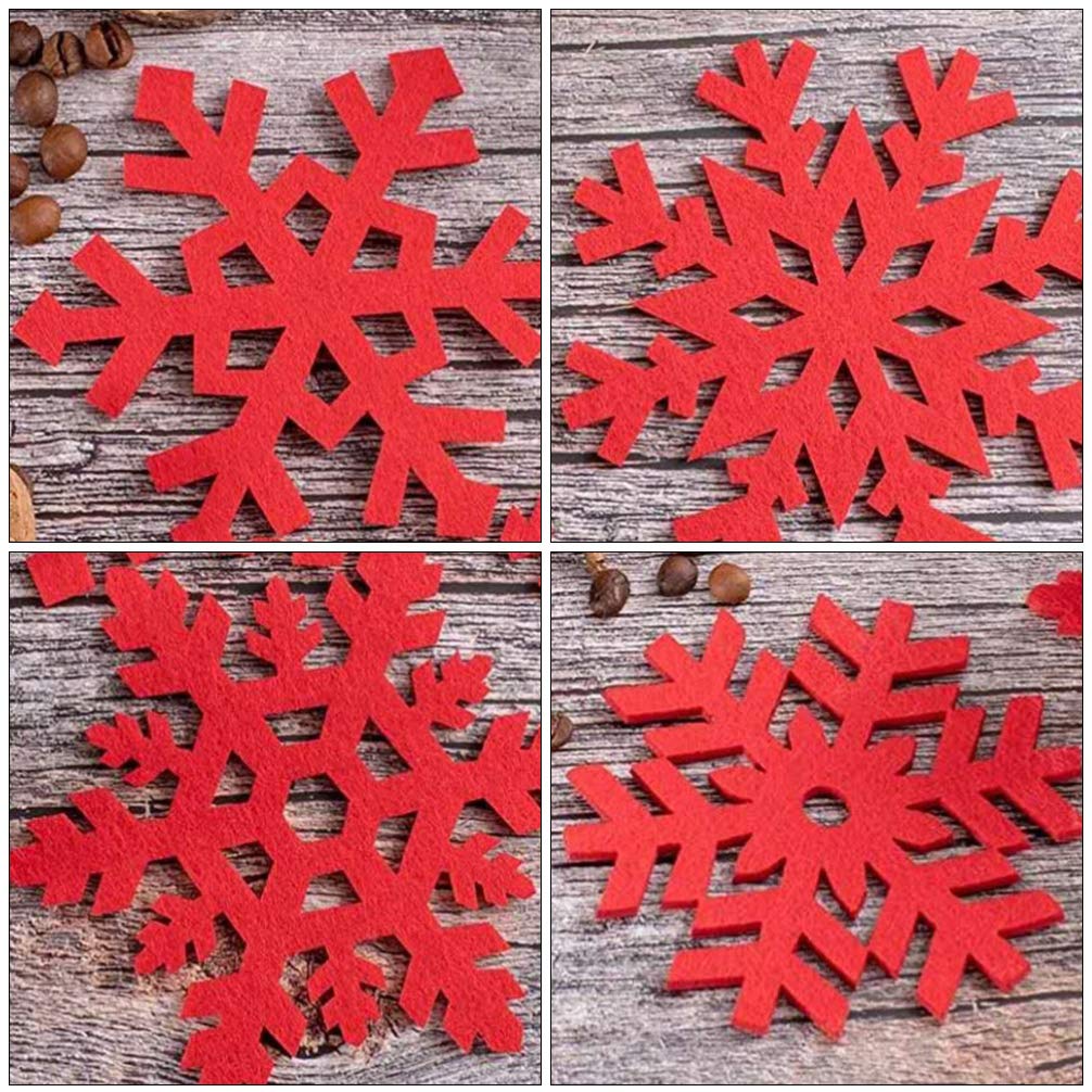 BESPORTBLE 10Pcs Red Felt Snowflake Coasters - Christmas Winter Table Mats for Coffee Cups, Hot Drinks & Home Decor - Holiday Party & Dinner Table Protection (Random Style)