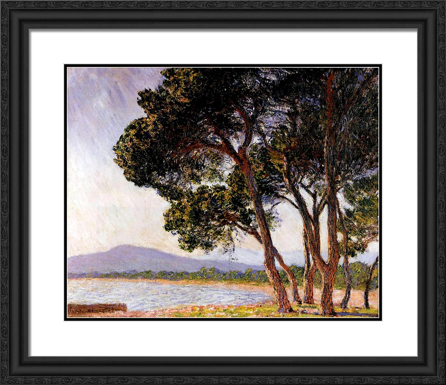 Claude Monet 'Beach in Juan-les-Pins' 23x20 Framed Art Print - Black Ornate Double Mat - Wall Decor for Living Room, Bedroom & Office