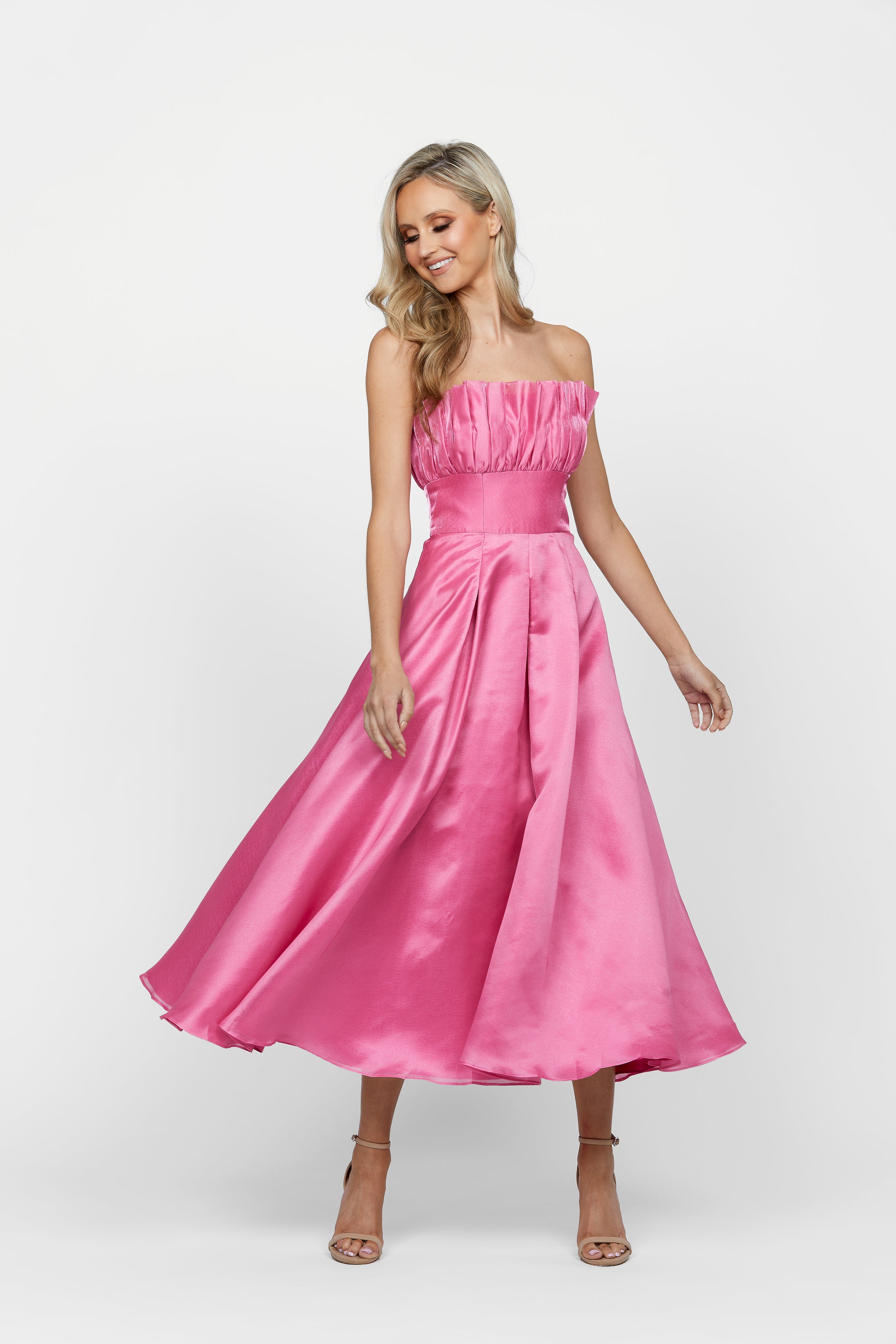 Farra Strapless Ruffle A-Line Dress for Women - Elegant Ruffled Neckline & Flowy Skirt | Perfect for Weddings, Parties & Special Occasions